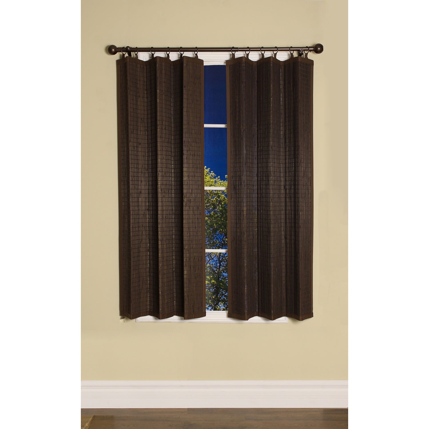 Versailles - Ring Top Bamboo Curtain Panel, Brass Grommets, 40" x 63", Espresso