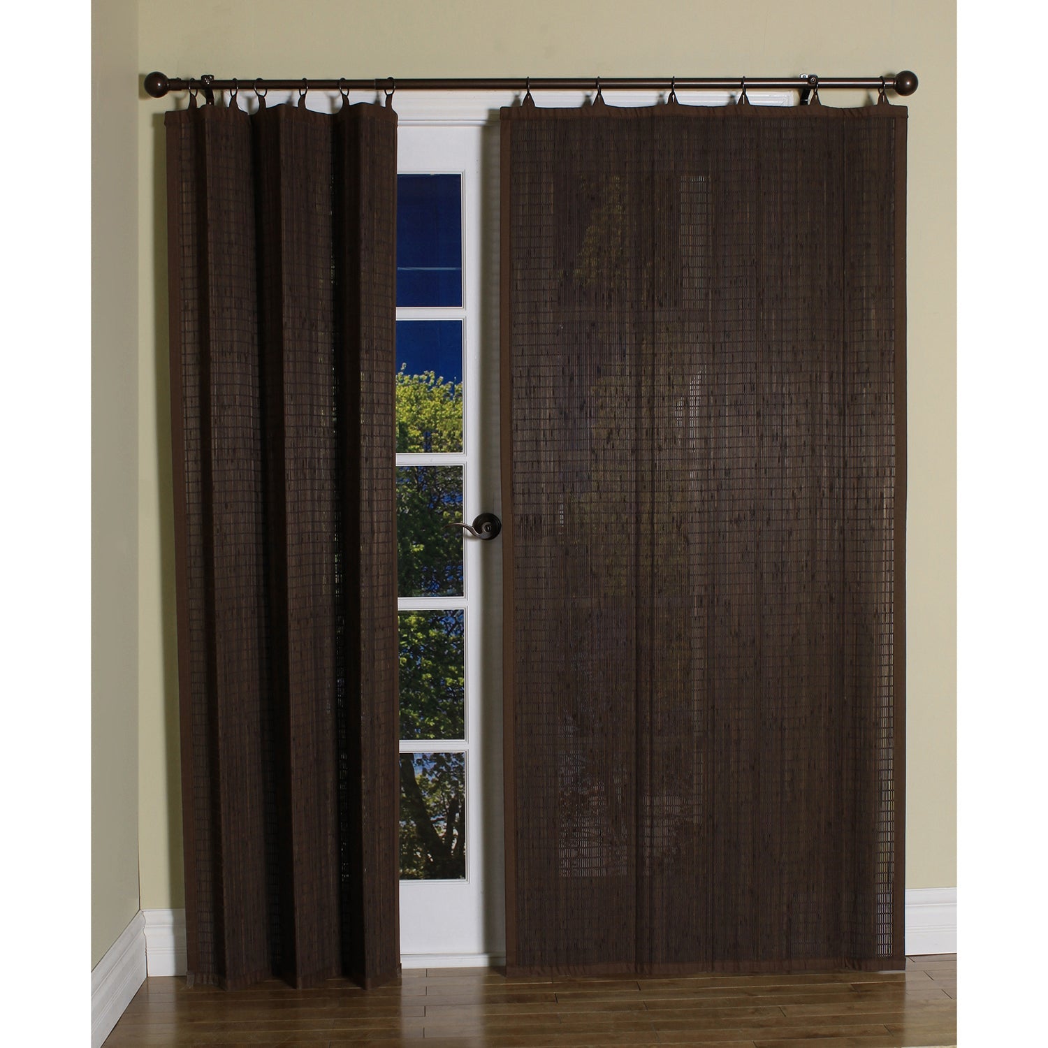 Versailles - Ring Top Bamboo Curtain Panel, Brass Grommets, 40" x 84", Espresso