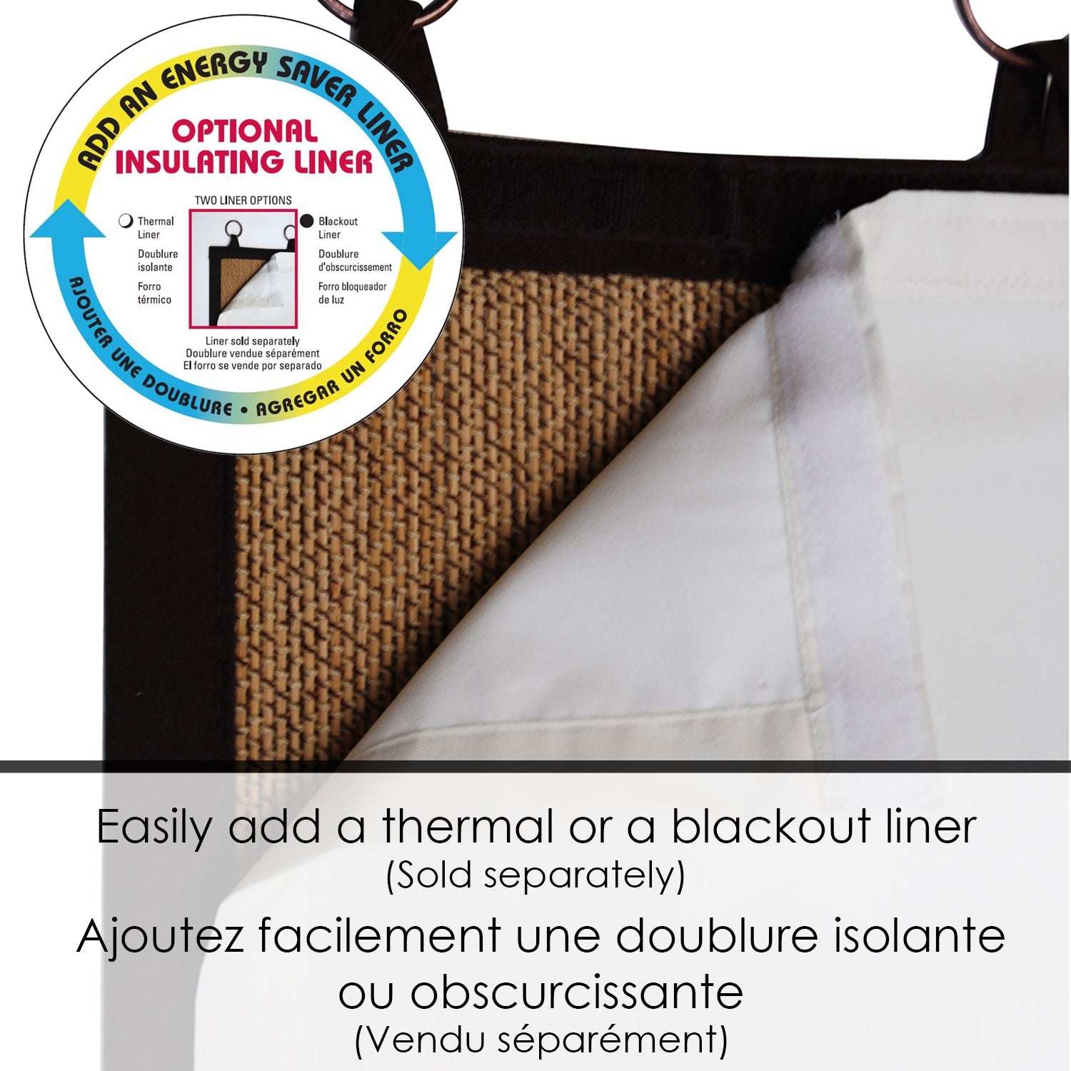 Versailles - Ring Top Bamboo Curtain Panel, Brass Grommets, 40" x 84", Espresso