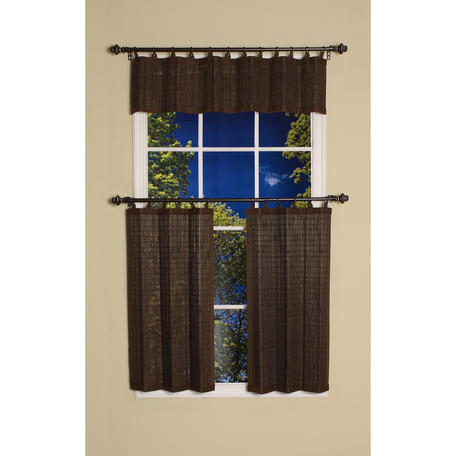 Versailles – Cantonnière en bambou à dessus en anneau, oeillets en laiton, 48 x 12 po, espresso