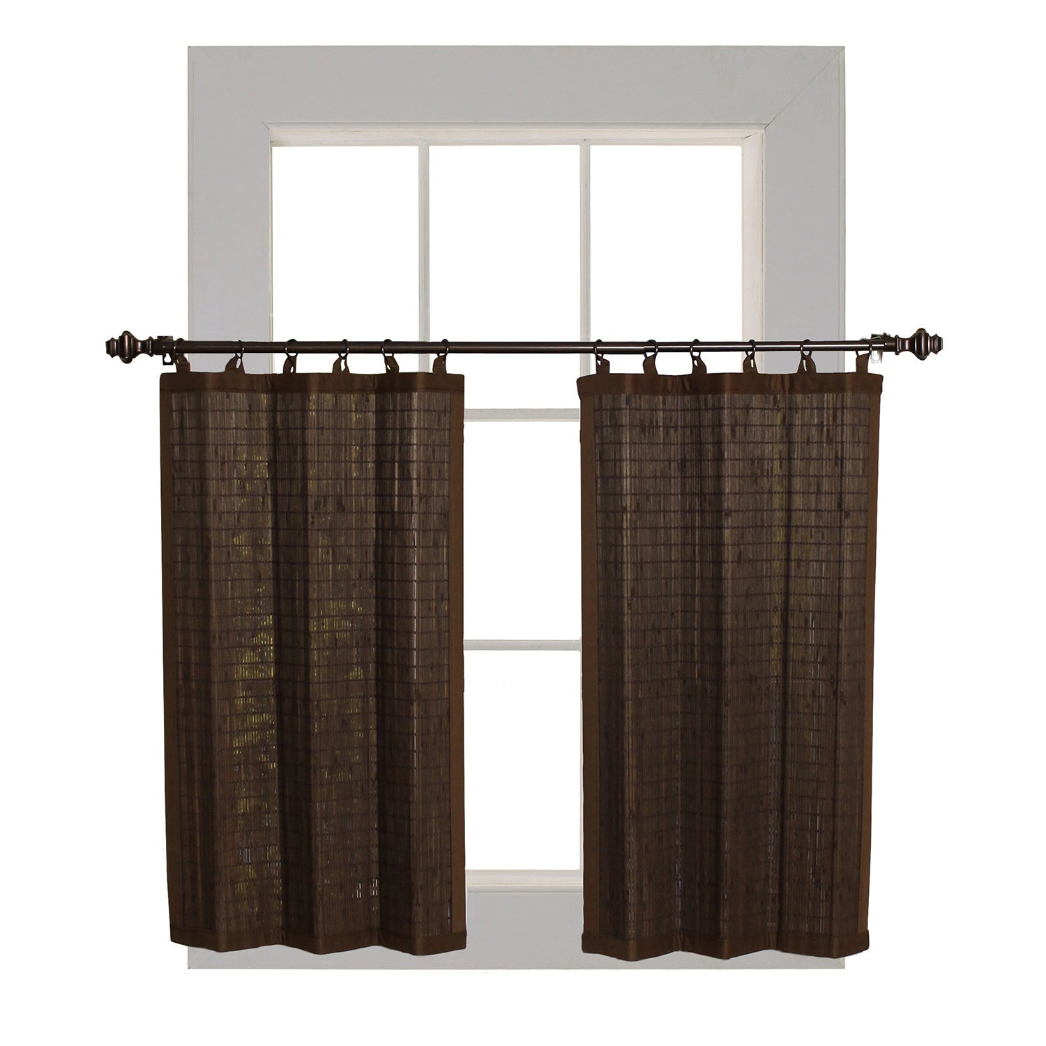 Versailles - 2 Ring Top Bamboo Curtain Panels, Brass Grommets, 48" x 36", Espresso