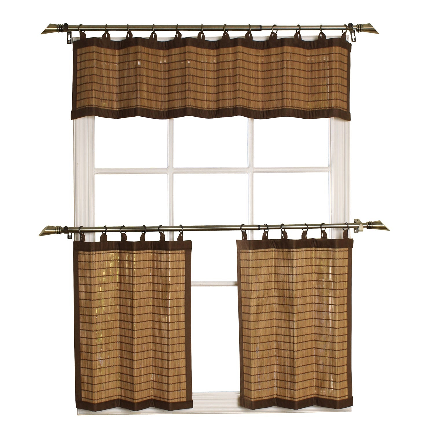 Versailles - Ring Top Bamboo Valance, Brass Grommets, 48" x 12", Brown