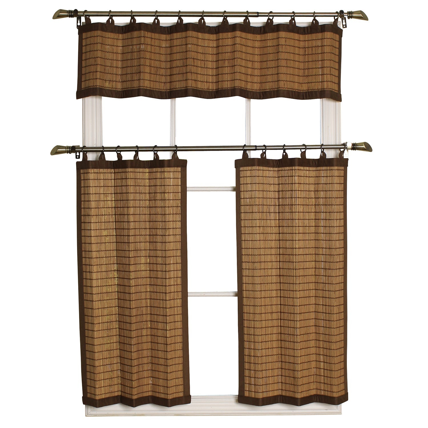 Versailles - Ring Top Bamboo Valance, Brass Grommets, 48" x 12", Brown