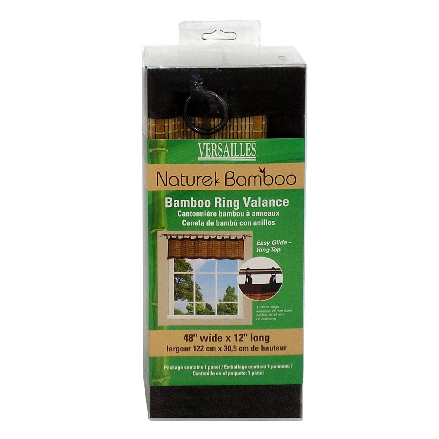 Versailles - Ring Top Bamboo Valance, Brass Grommets, 48" x 12", Brown