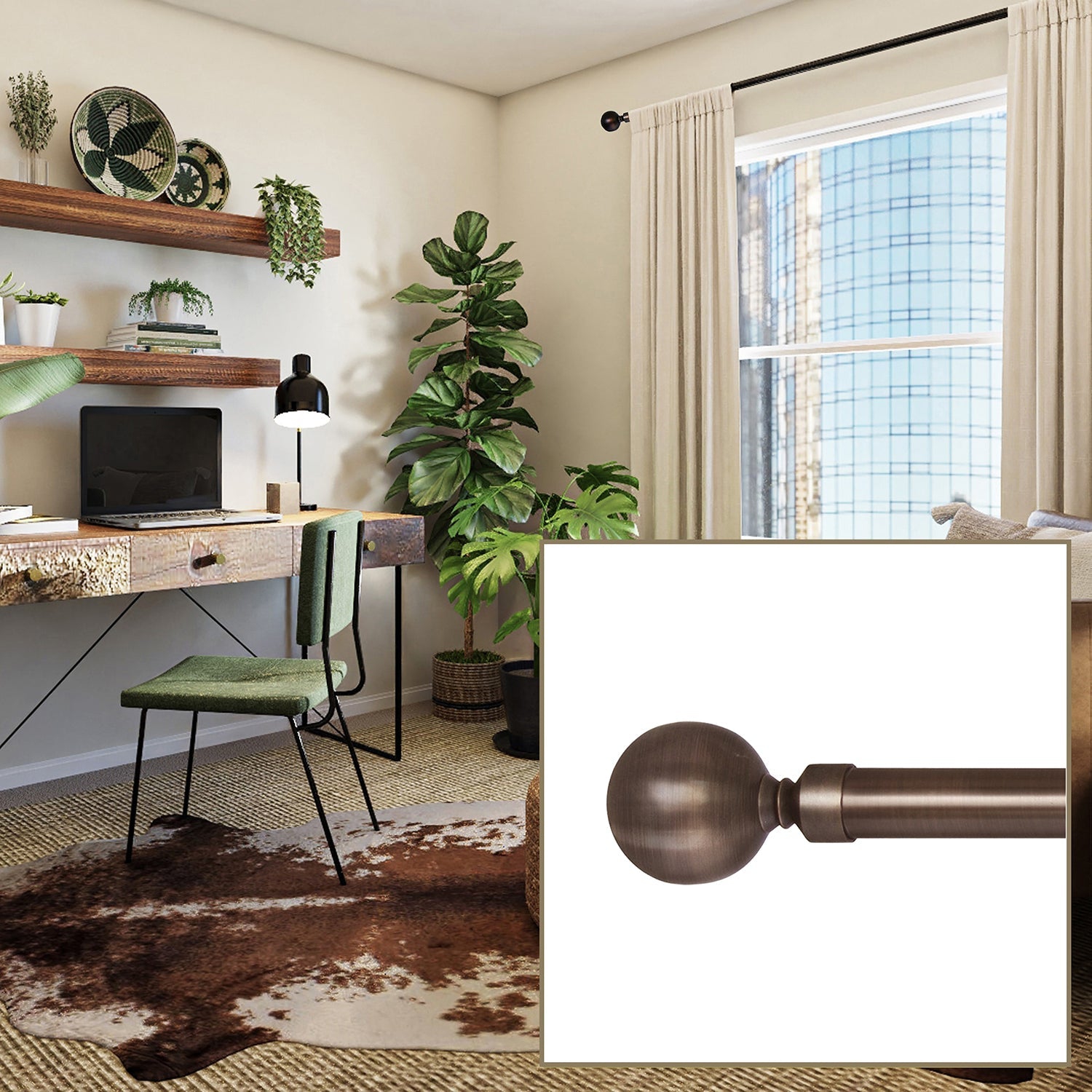 Versailles - Lexington Ball Curtain Rod Set, Adjustable Length from 86" to 144", Bronze