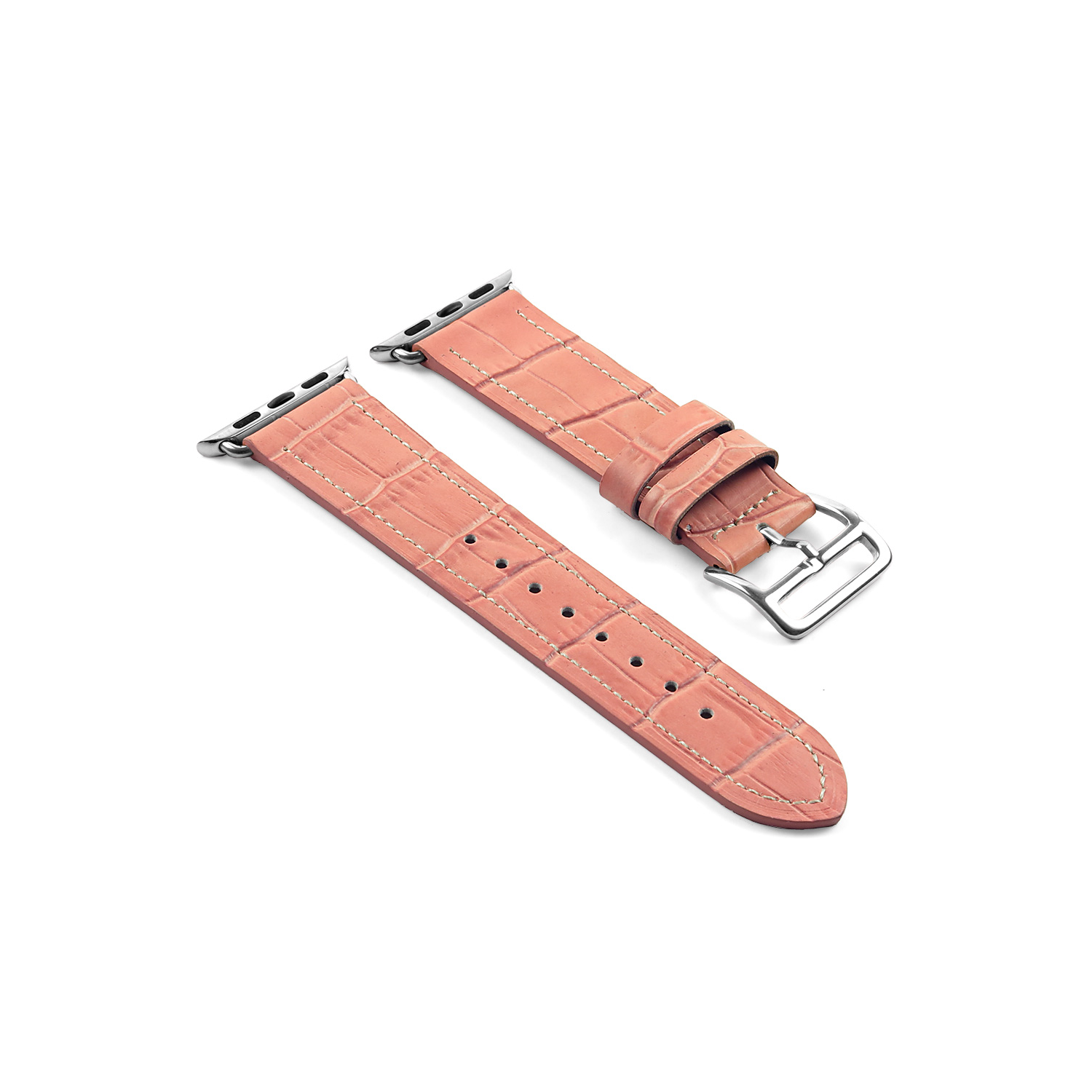 DASSARI Croc Embossed Leather Strap Band for 38mm Apple Watch w/ Hermes Buckle in Pink