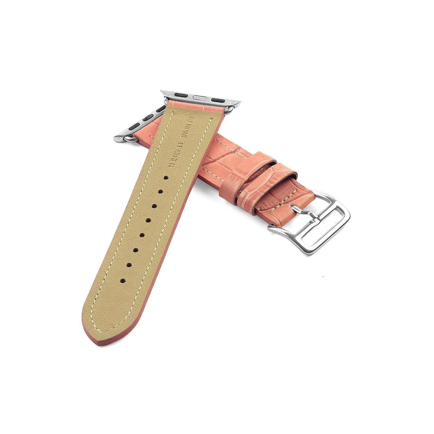 DASSARI Croc Embossed Leather Strap Band for 38mm Apple Watch w/ Hermes Buckle in Pink