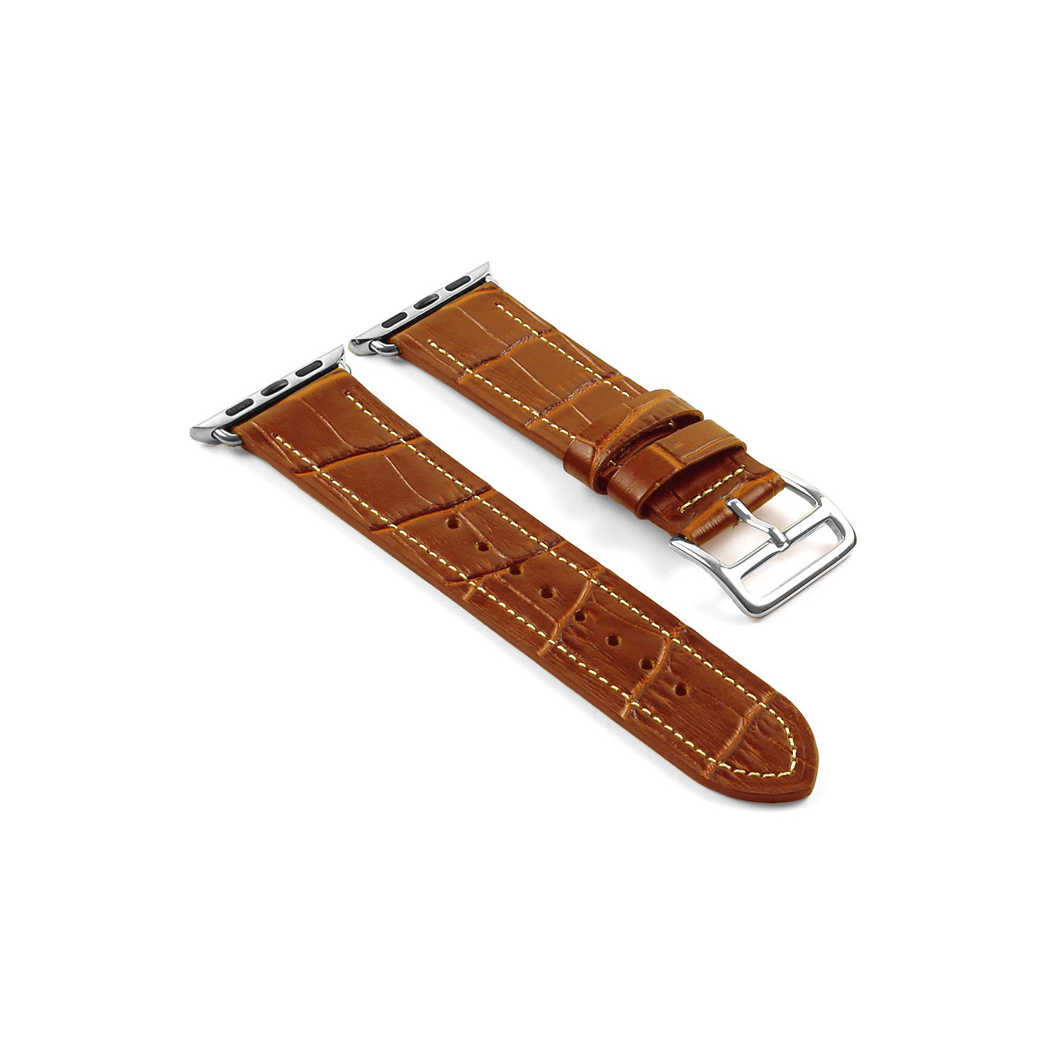DASSARI Croc Embossed Leather Strap Band for 42mm Apple Watch w/ Hermes Buckle in Tan