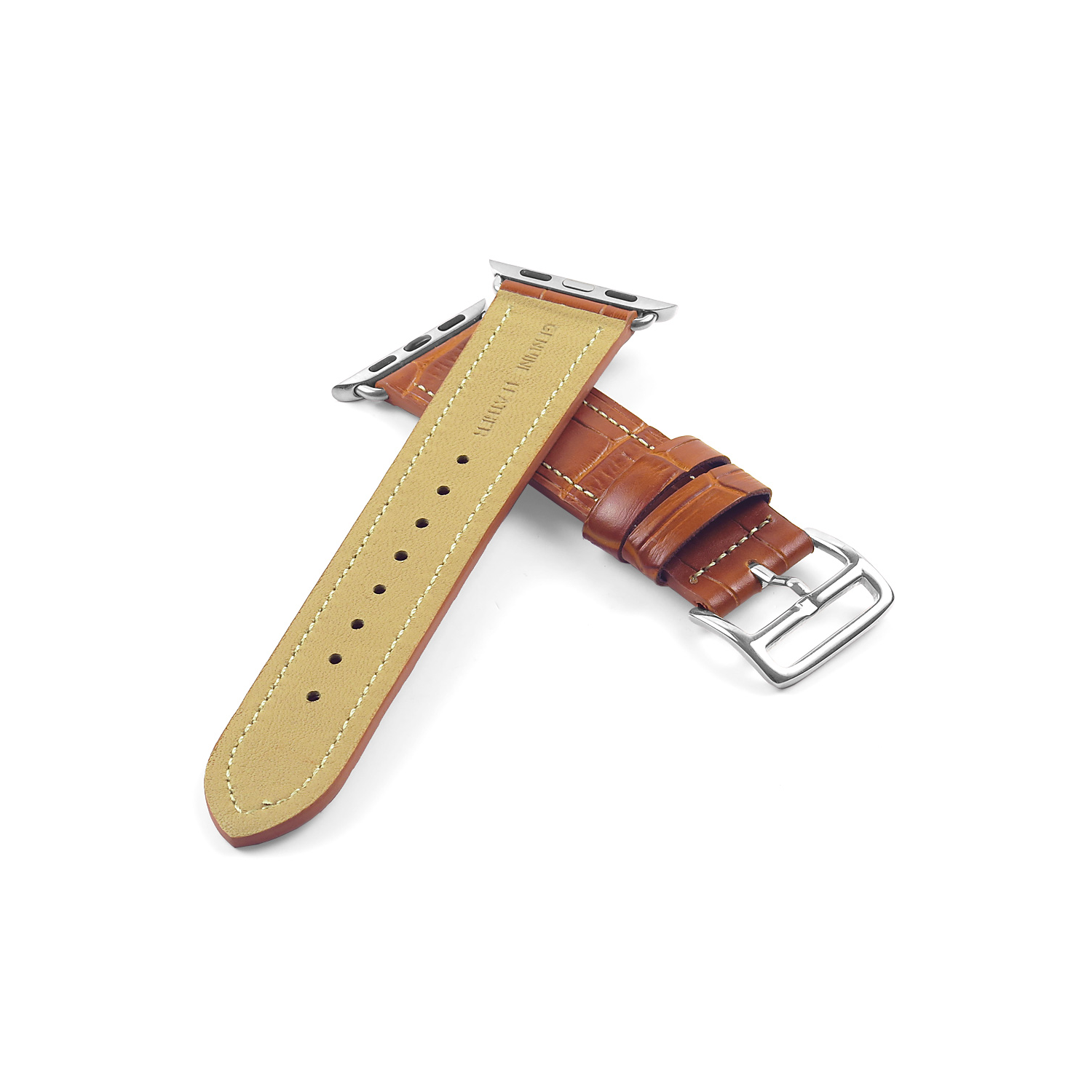 DASSARI Croc Embossed Leather Strap Band for 42mm Apple Watch w/ Hermes Buckle in Tan