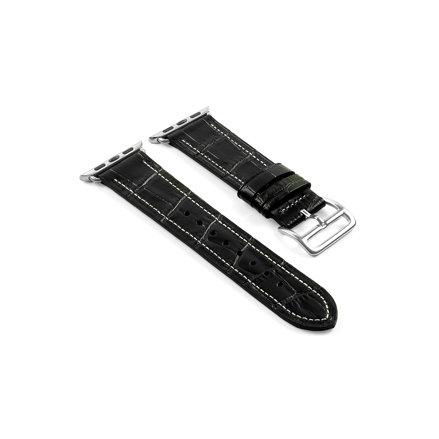 DASSARI Croc Embossed Leather Strap Band for 42mm Apple Watch w/ Hermes Buckle in Black