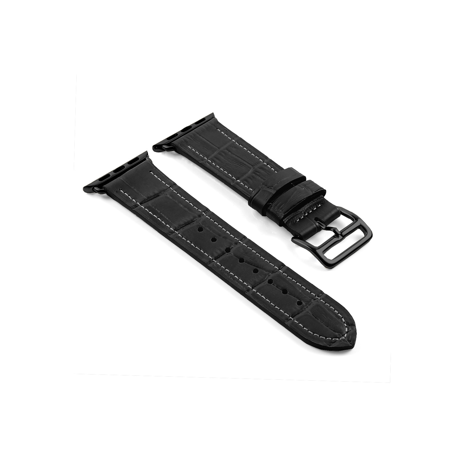 DASSARI Croc Embossed Leather Strap Band for 38mm Apple Watch w/ Hermes Matte Black Buckle in Grey