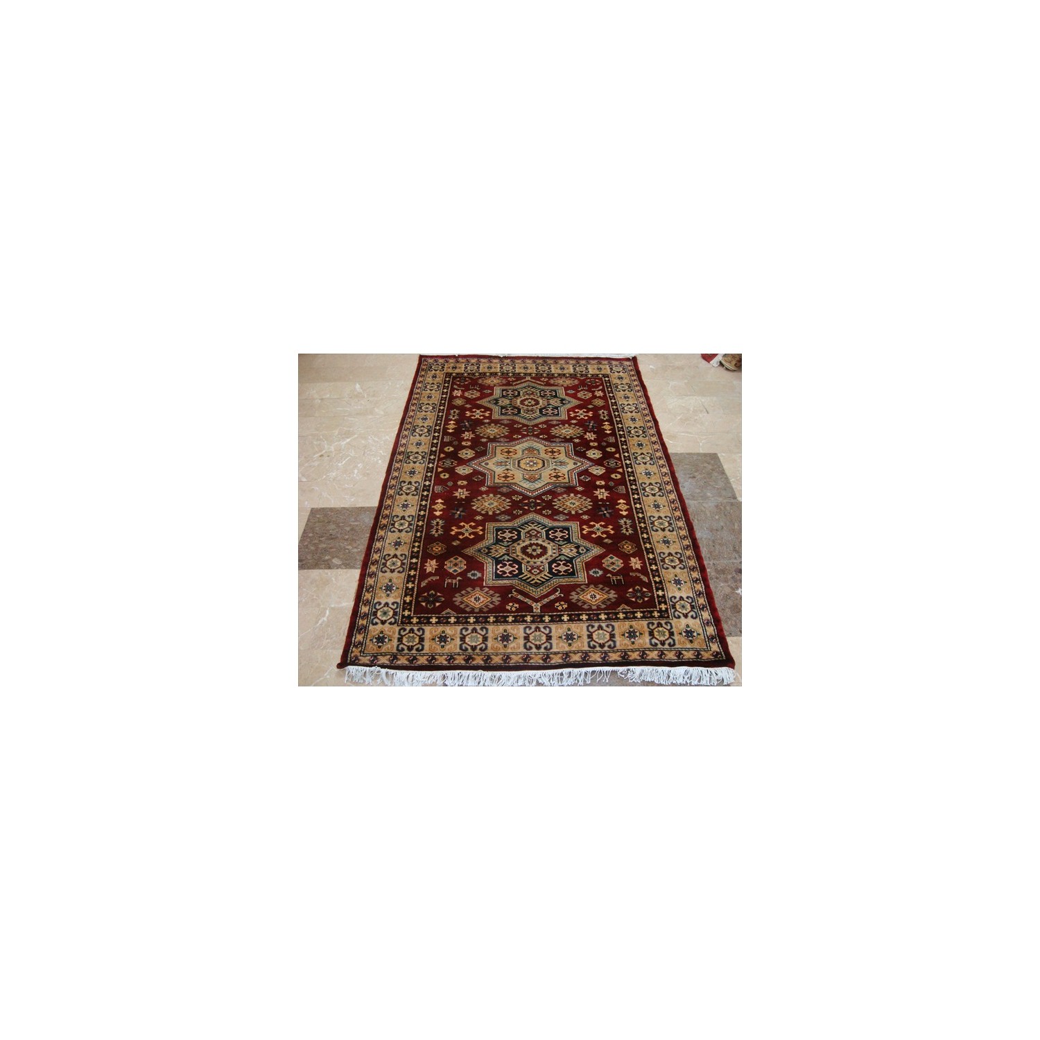 Ahmedani Shirvan Kuba Caucasion Geometric Fine Veg Dye Hand Knotted Rug Carpet 6.0' x 4.3' Area Rug - Red