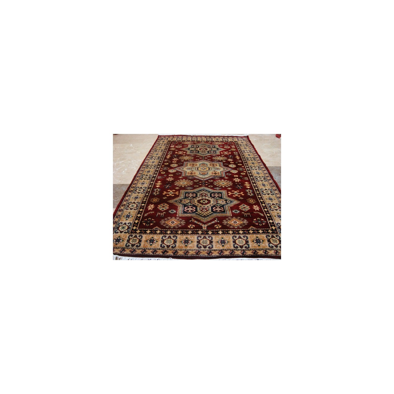 Ahmedani Shirvan Kuba Caucasion Geometric Fine Veg Dye Hand Knotted Rug Carpet 6.0' x 4.3' Area Rug - Red
