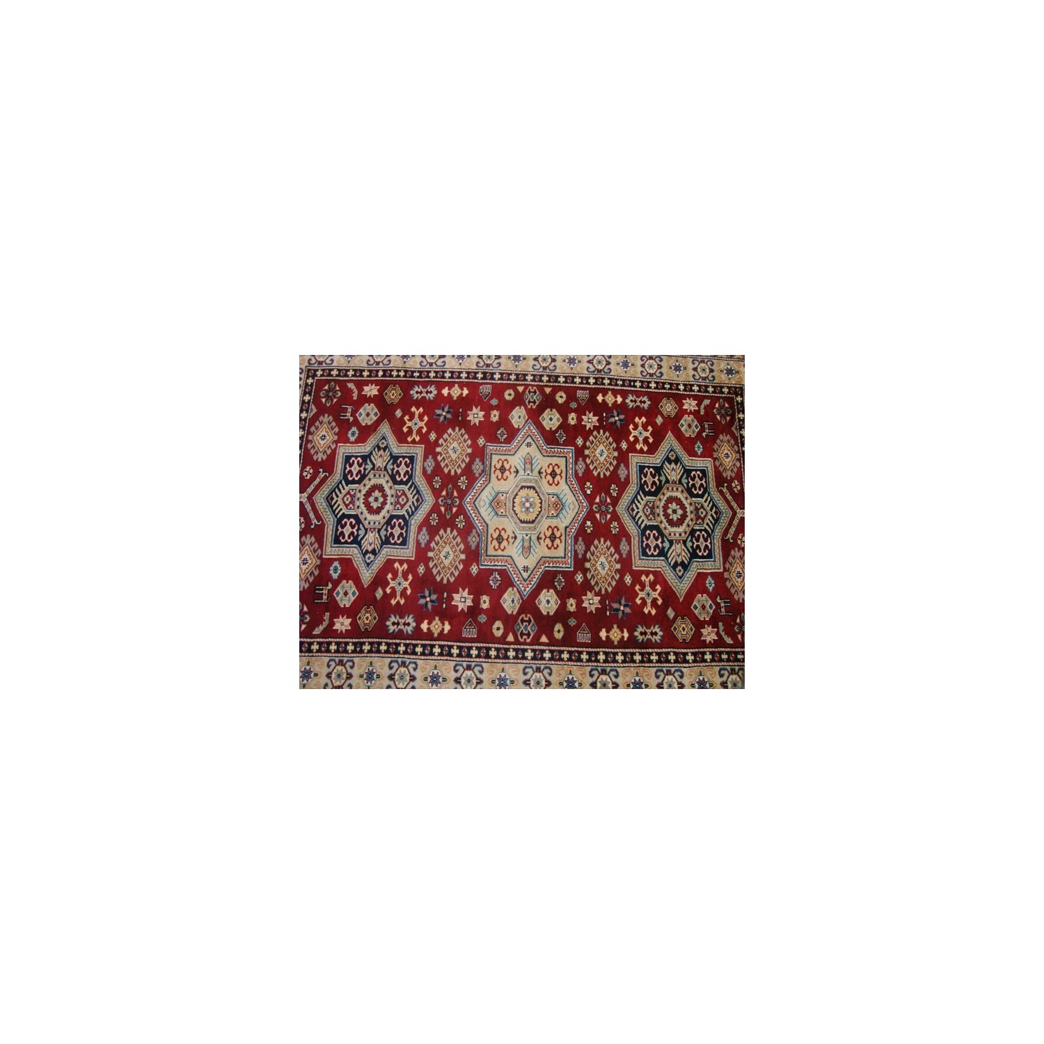 Ahmedani Shirvan Kuba Caucasion Geometric Fine Veg Dye Hand Knotted Rug Carpet 6.0' x 4.3' Area Rug - Red