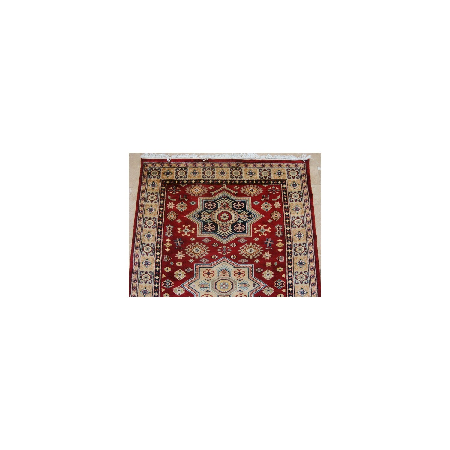 Ahmedani Shirvan Kuba Caucasion Geometric Fine Veg Dye Hand Knotted Rug Carpet 6.0' x 4.3' Area Rug - Red