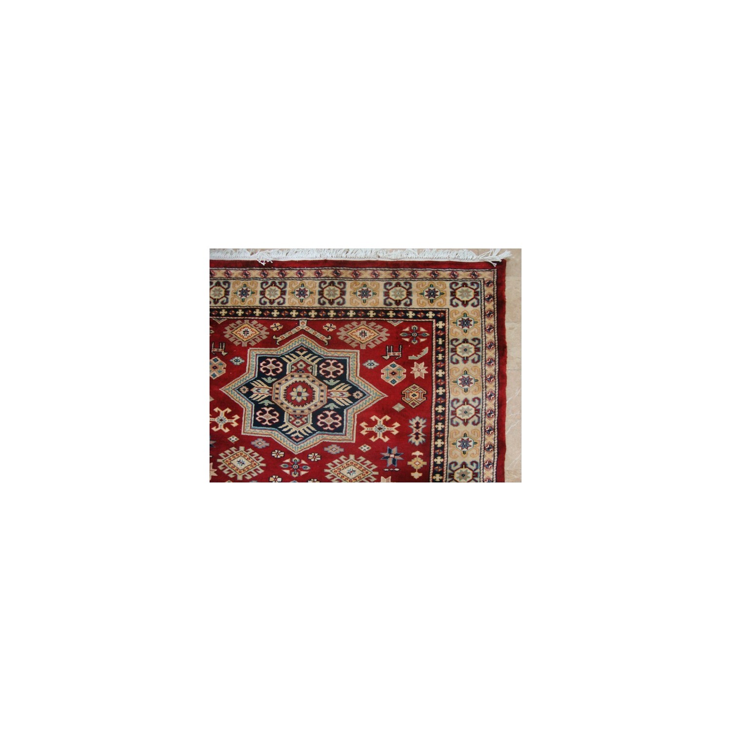 Ahmedani Shirvan Kuba Caucasion Geometric Fine Veg Dye Hand Knotted Rug Carpet 6.0' x 4.3' Area Rug - Red