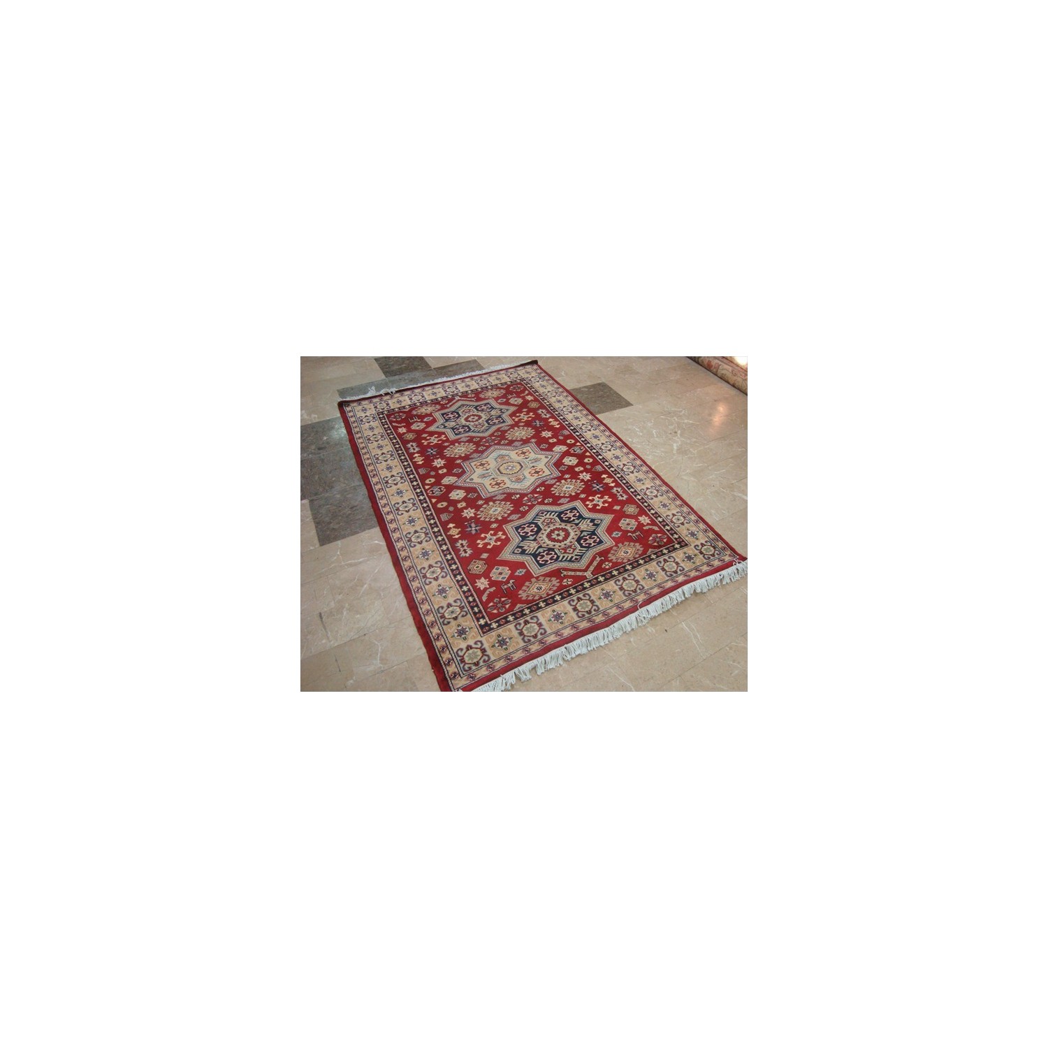 Ahmedani Shirvan Kuba Caucasion Geometric Fine Veg Dye Hand Knotted Rug Carpet 6.0' x 4.3' Area Rug - Red