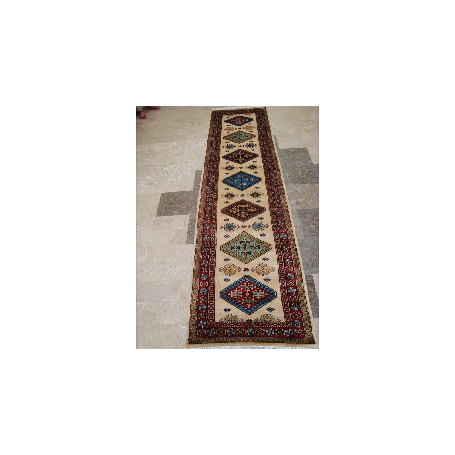 Ahmedani Wow Shirvan Floral Geometric Designed Hand Knotted Soft Hall Way Rug 10.1' x 2.8' Hallway Runner - Multi-Colour