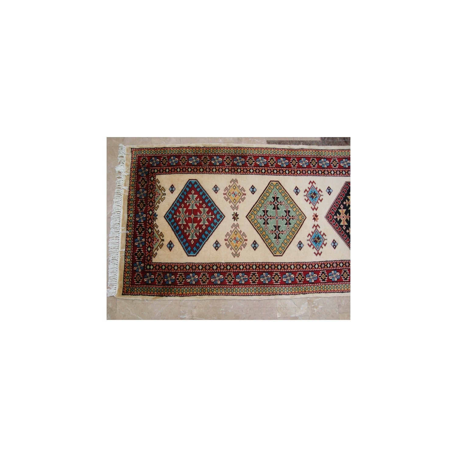 Ahmedani Wow Shirvan Floral Geometric Designed Hand Knotted Soft Hall Way Rug 10.1' x 2.8' Hallway Runner - Multi-Colour