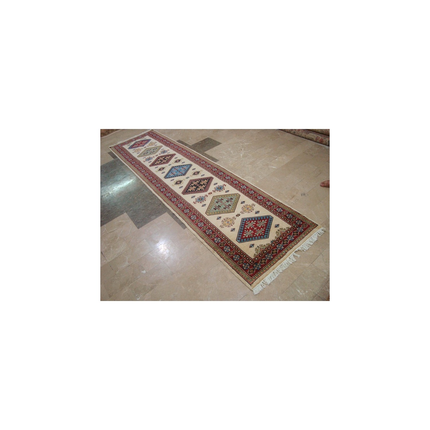 Ahmedani Wow Shirvan Floral Geometric Designed Hand Knotted Soft Hall Way Rug 10.1' x 2.8' Hallway Runner - Multi-Colour