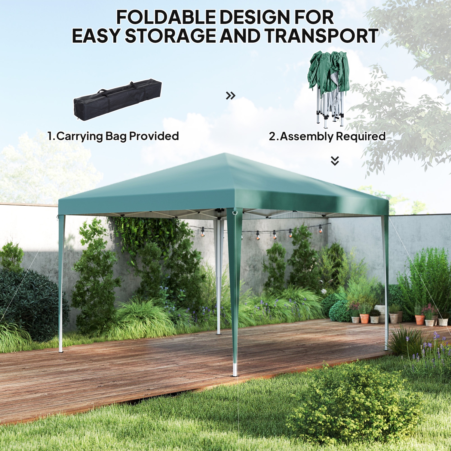 Outsunny – Tente pliante extérieure avec auvent escamotable et sac de transport, 10 x 10 pi, vert foncé