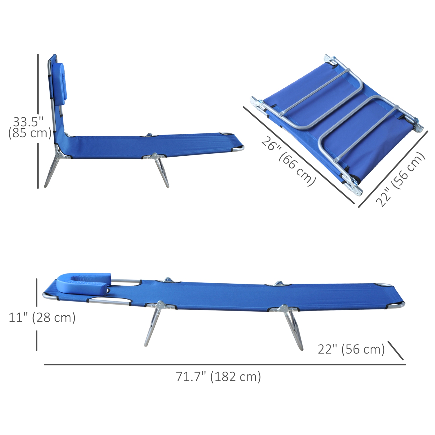 Outsunny Outdoor Lounge Chair, Adjustable Folding Chaise Lounge with Face Cavity, Tanning Chair Sun Lounger Bed Recliner, Blue