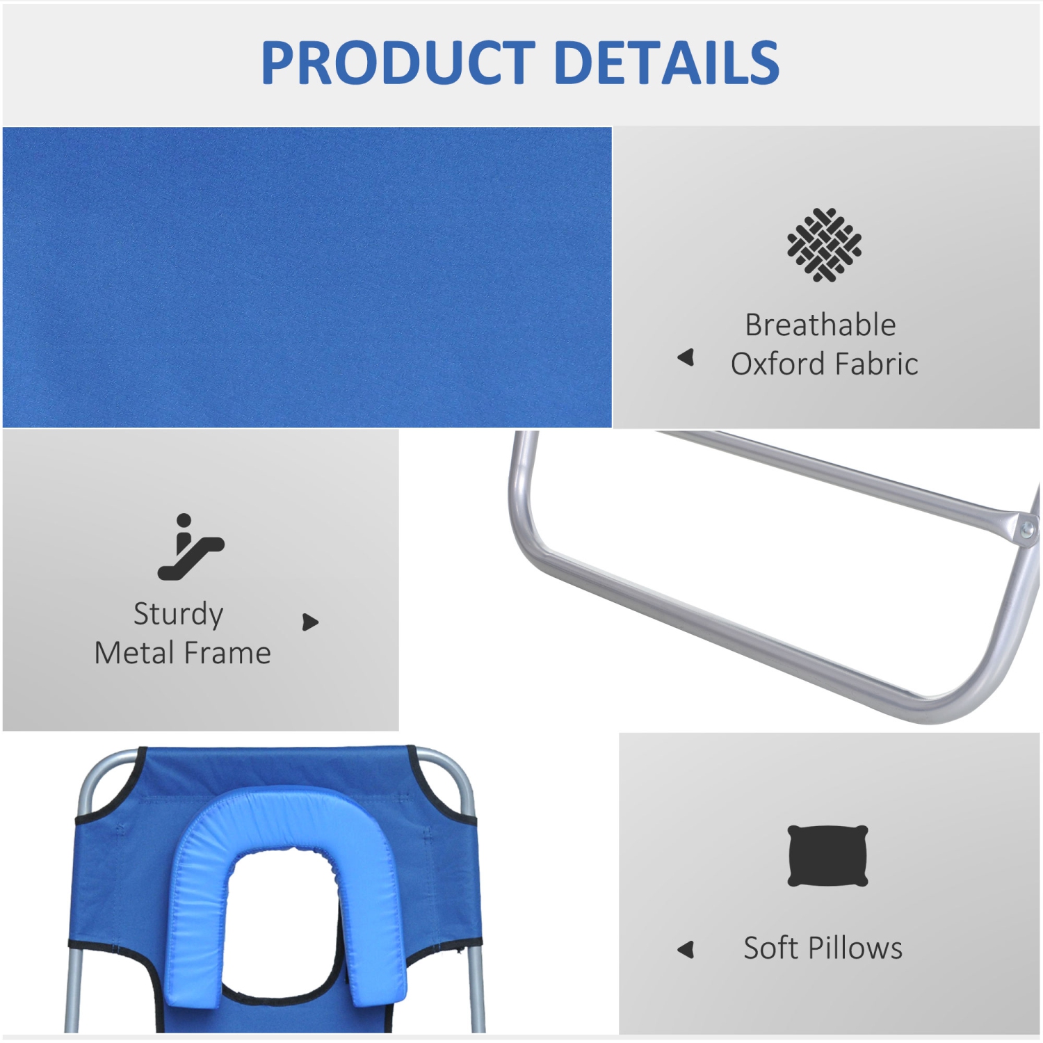 Outsunny Outdoor Lounge Chair, Adjustable Folding Chaise Lounge with Face Cavity, Tanning Chair Sun Lounger Bed Recliner, Blue