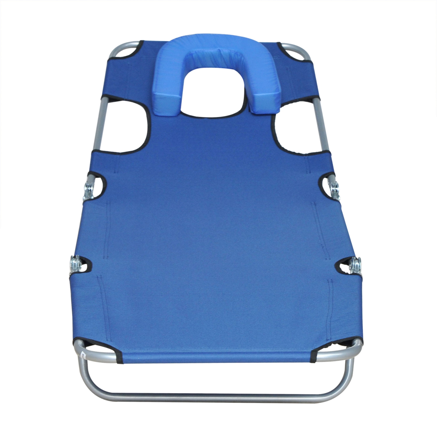 Outsunny Outdoor Lounge Chair, Adjustable Folding Chaise Lounge with Face Cavity, Tanning Chair Sun Lounger Bed Recliner, Blue