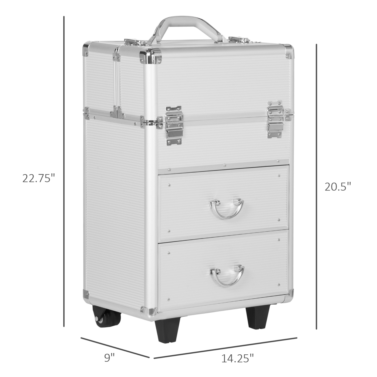 HOMCOM – Mallette de train pour maquillage roulant, grand chariot de rangement pour cosmétiques, chariot de voyage verrouillable avec plateaux