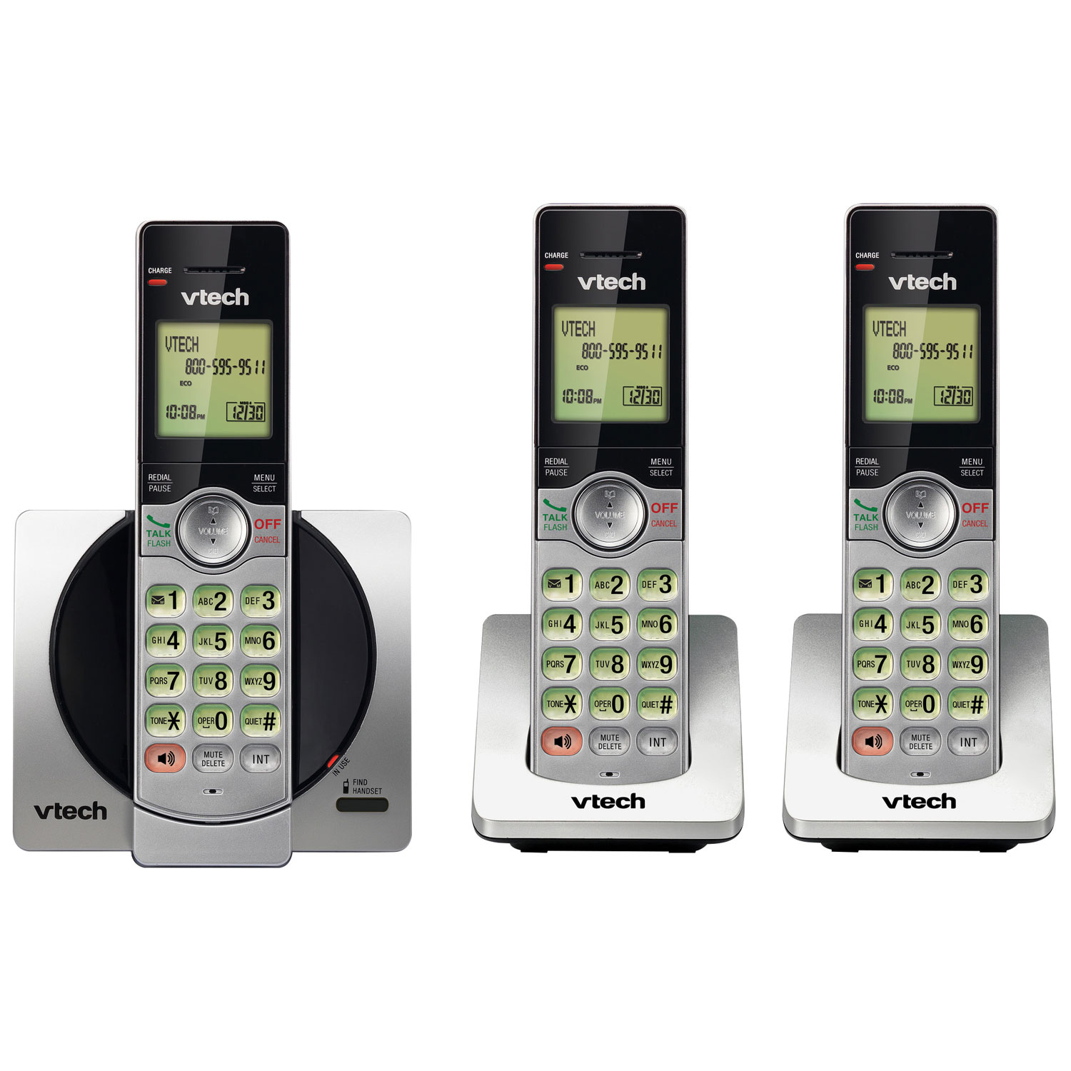 VTech 3-Handset DECT 6.0 Cordless Phone With Caller ID (CS6919-3) - Silver