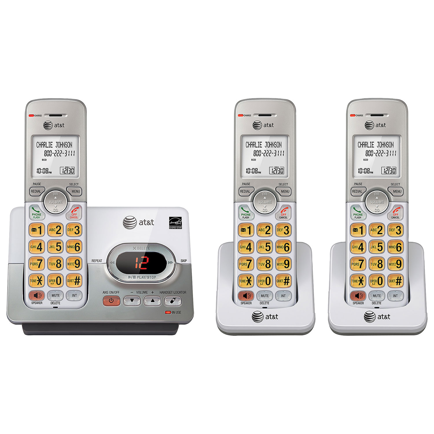 Téléphone ss fil 3 combinés DECT 6.0 identification appelant et répondeur AT&T - Blanc-arg