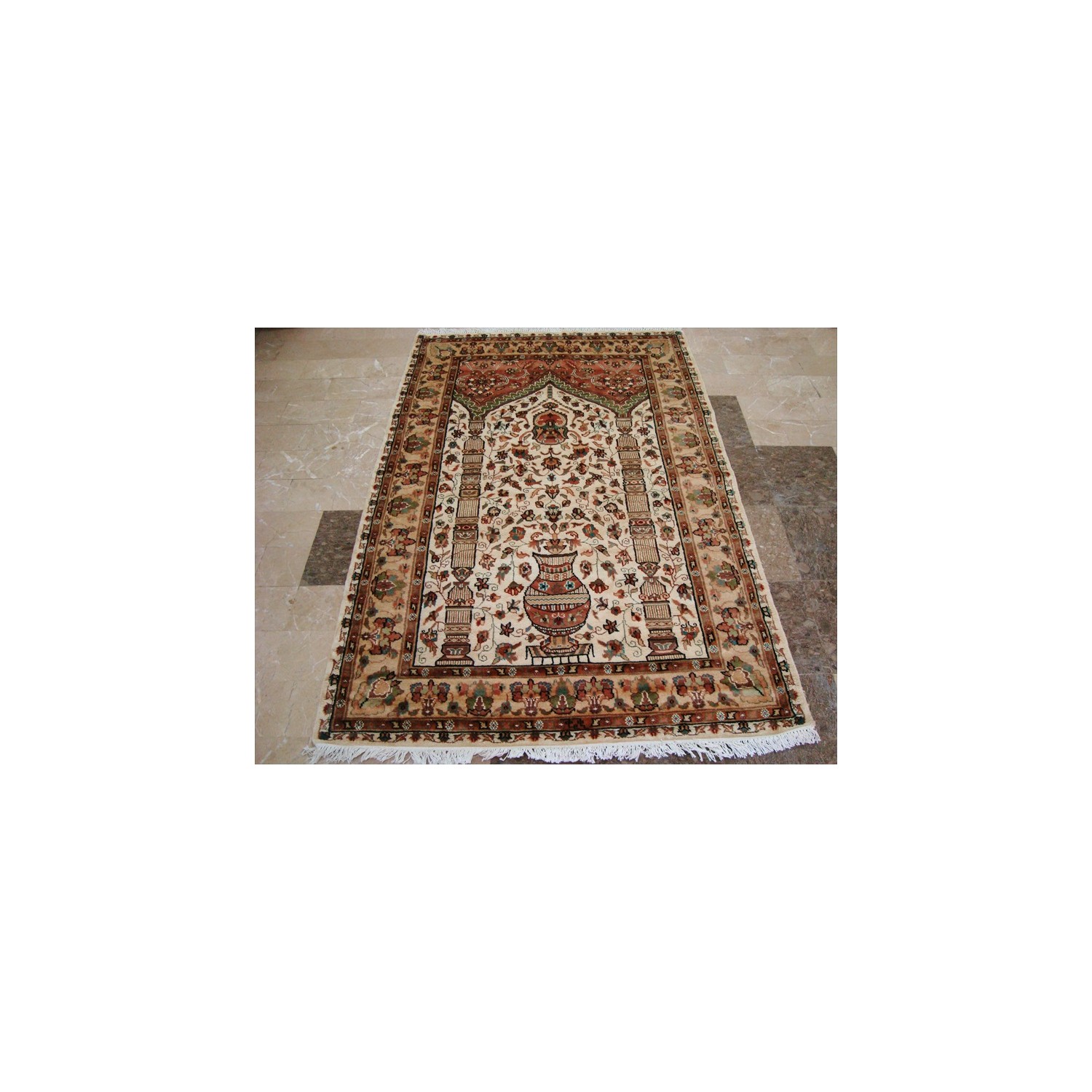Ahmedani Exclusive Mehrab Floral Vaas Love Hand Knotted Wool Silk Carpet 5.11' x 4.0' Area Rug - Multi-Colour