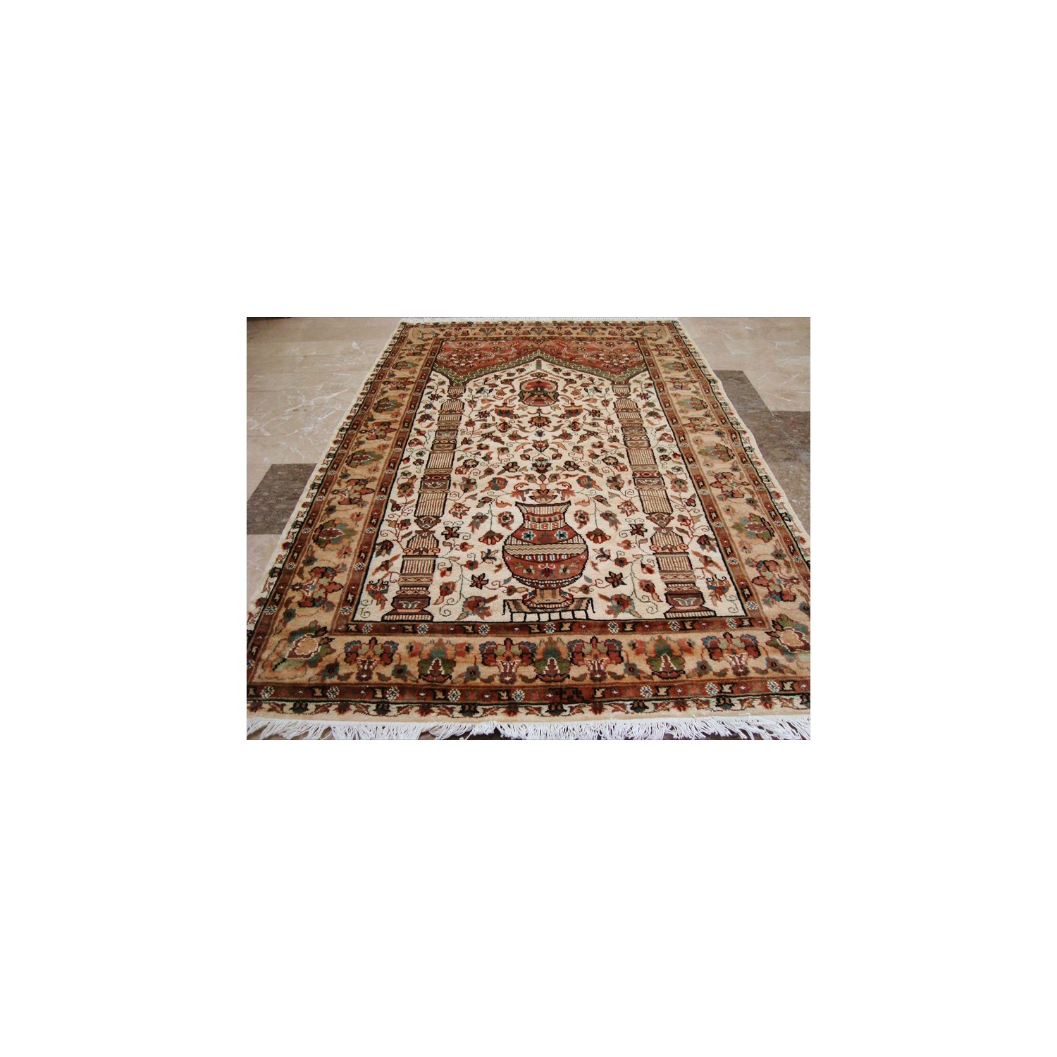 Ahmedani Exclusive Mehrab Floral Vaas Love Hand Knotted Wool Silk Carpet 5.11' x 4.0' Area Rug - Multi-Colour