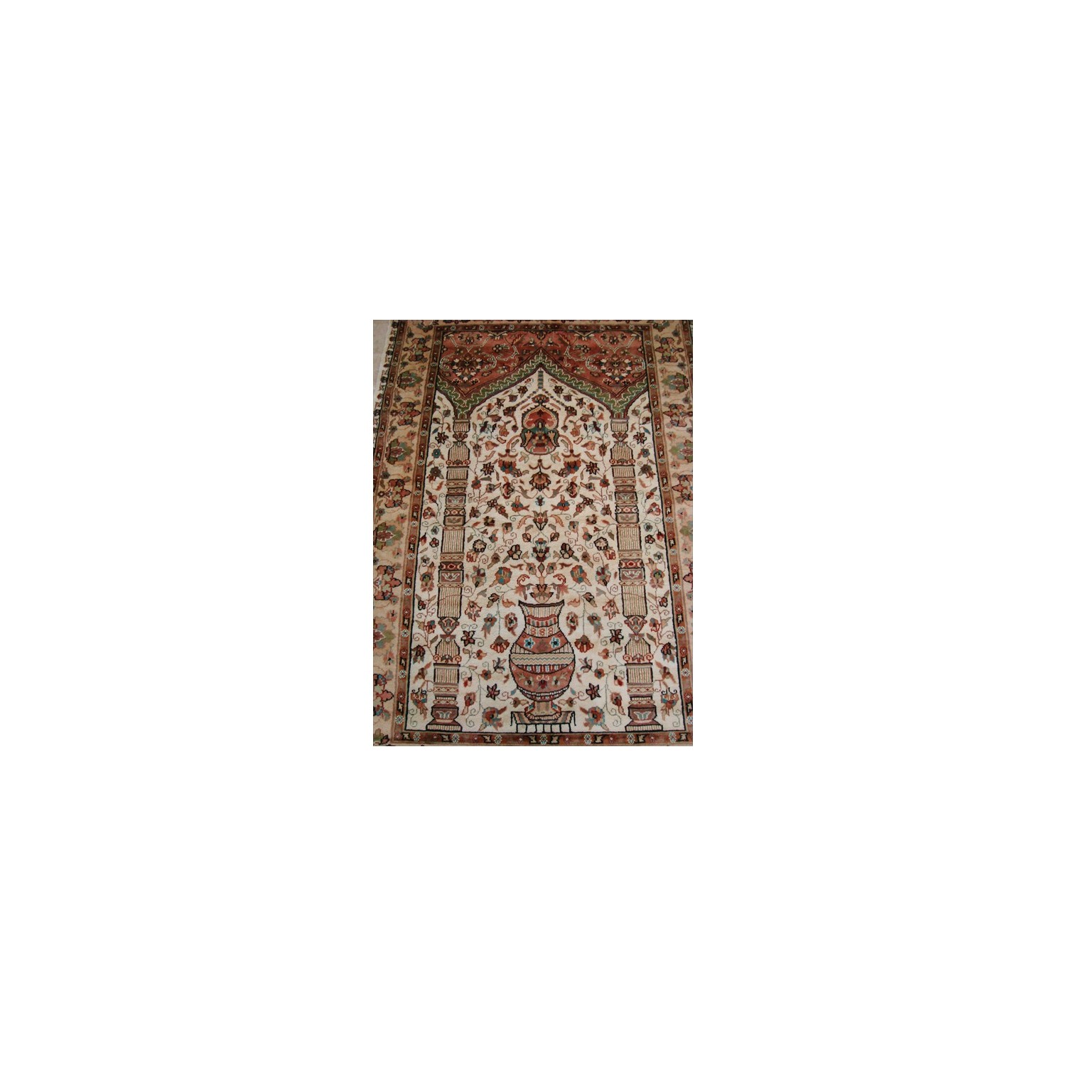 Ahmedani Exclusive Mehrab Floral Vaas Love Hand Knotted Wool Silk Carpet 5.11' x 4.0' Area Rug - Multi-Colour