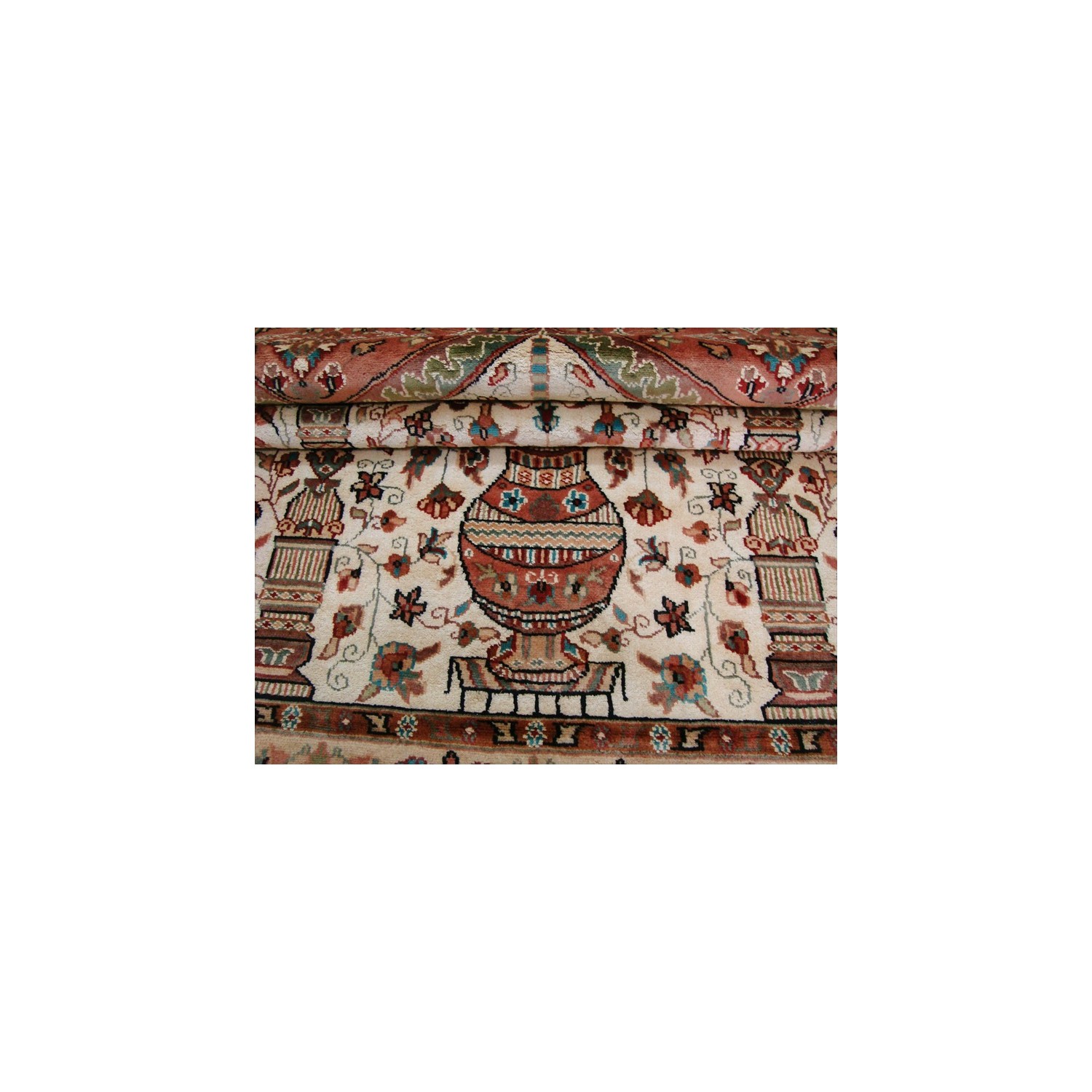 Ahmedani Exclusive Mehrab Floral Vaas Love Hand Knotted Wool Silk Carpet 5.11' x 4.0' Area Rug - Multi-Colour