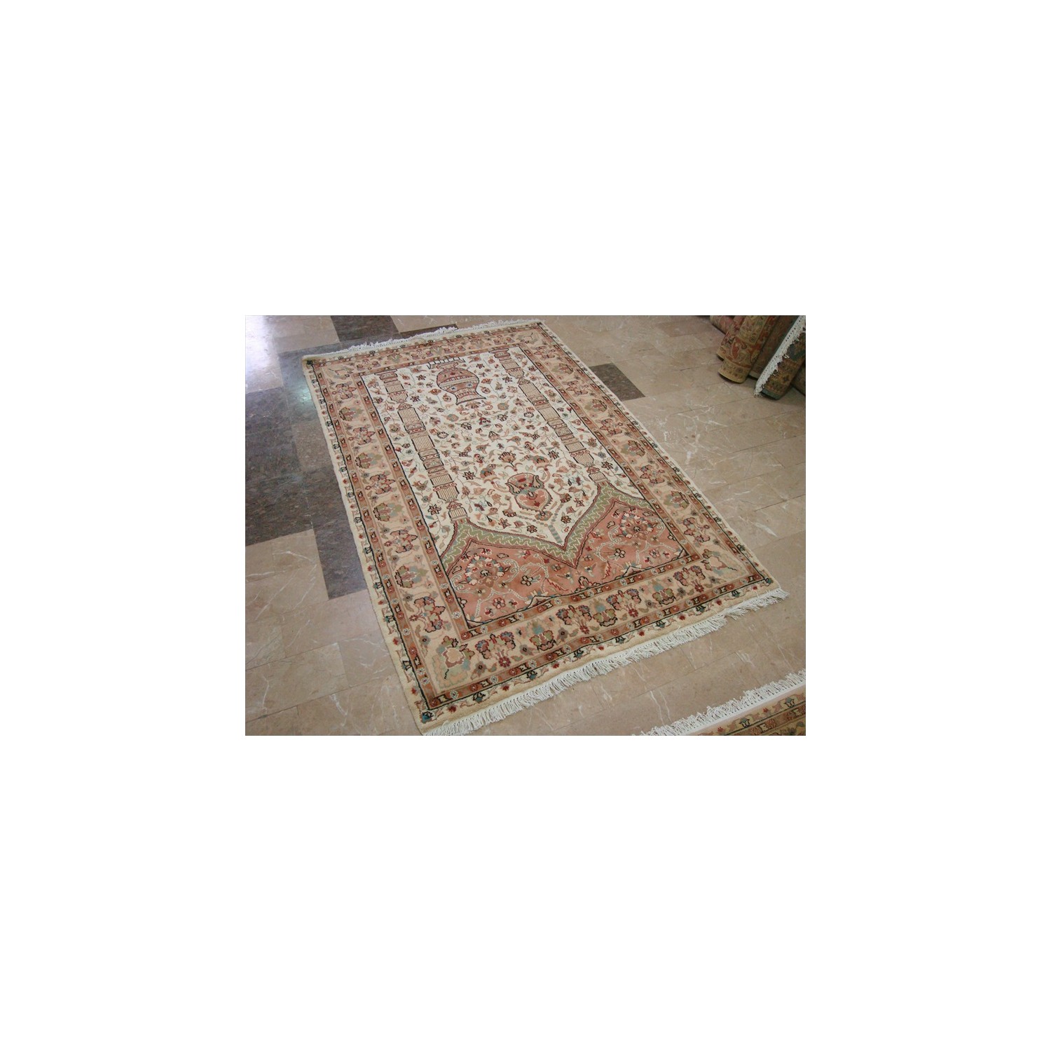 Ahmedani Exclusive Mehrab Floral Vaas Love Hand Knotted Wool Silk Carpet 5.11' x 4.0' Area Rug - Multi-Colour