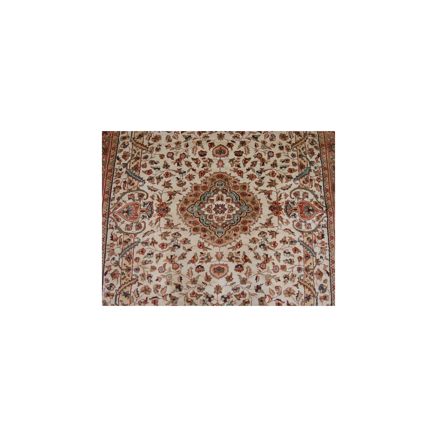 Wow Pestal Ivory Medallion Vaas Rectangle Area Rug Hand Knotted Wool Silk Carpet'