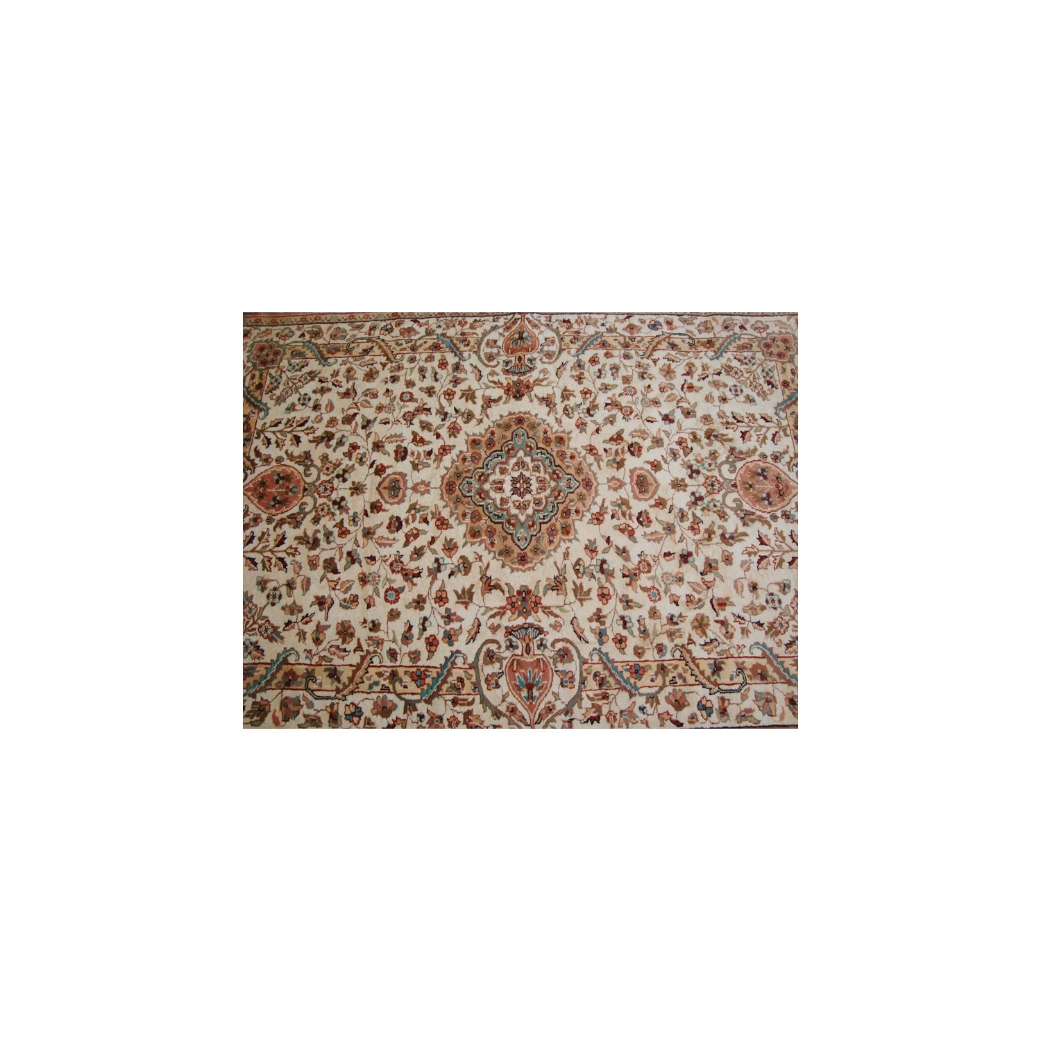 Wow Pestal Ivory Medallion Vaas Rectangle Area Rug Hand Knotted Wool Silk Carpet'