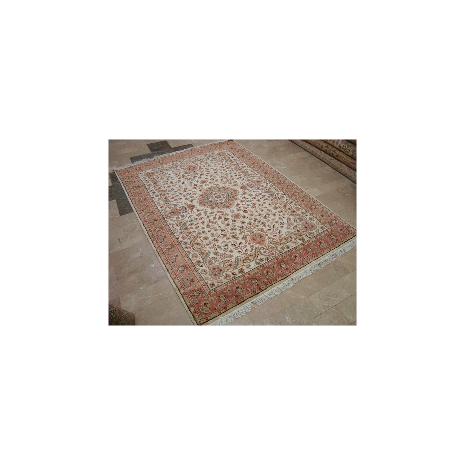 Wow Pestal Ivory Medallion Vaas Rectangle Area Rug Hand Knotted Wool Silk Carpet'