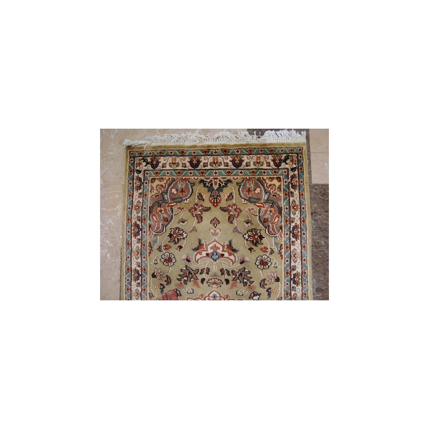 Exclusive Ivory Medallion Flowers Oriental Area Rug Hand Knotted Wool Silk Carpet'