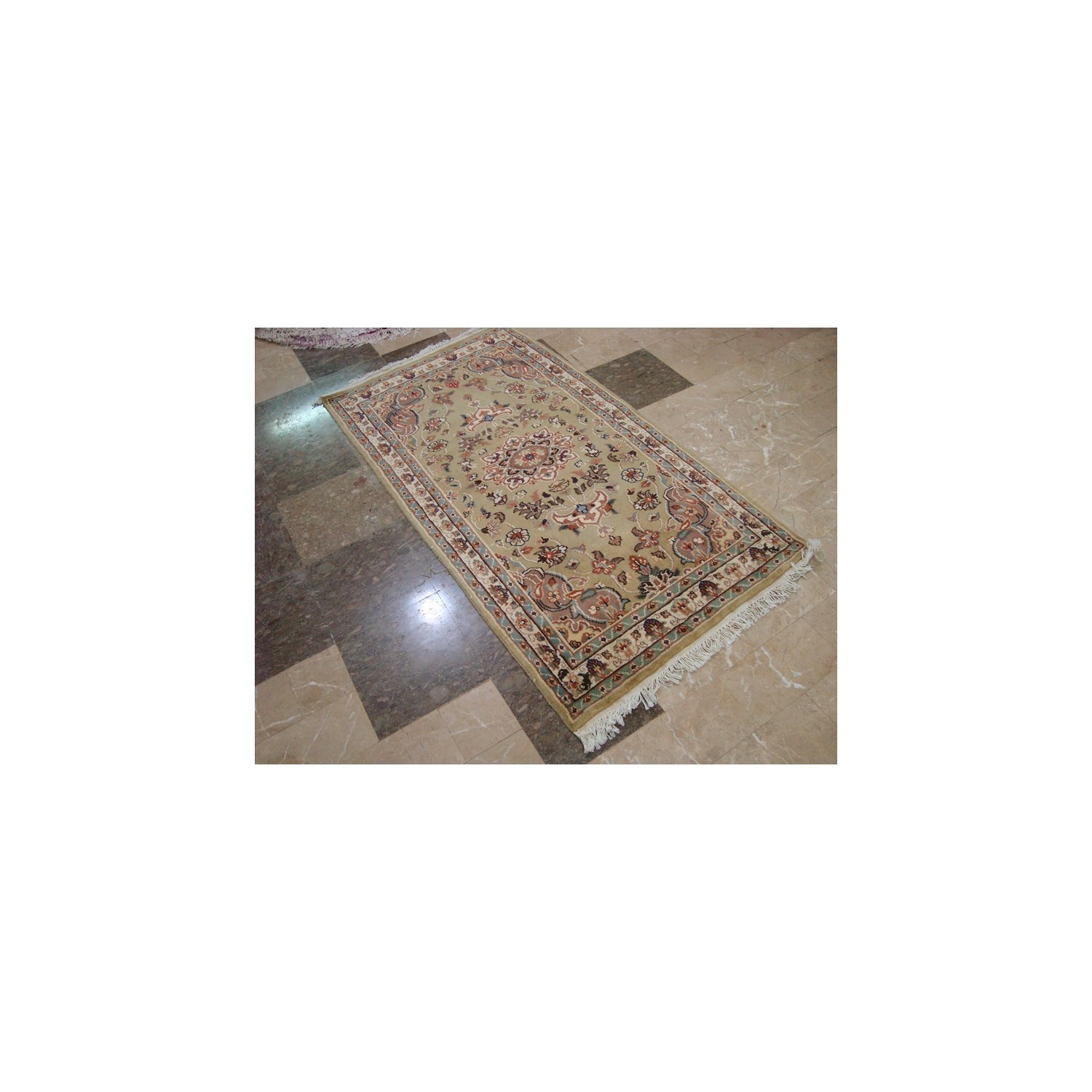 Exclusive Ivory Medallion Flowers Oriental Area Rug Hand Knotted Wool Silk Carpet'