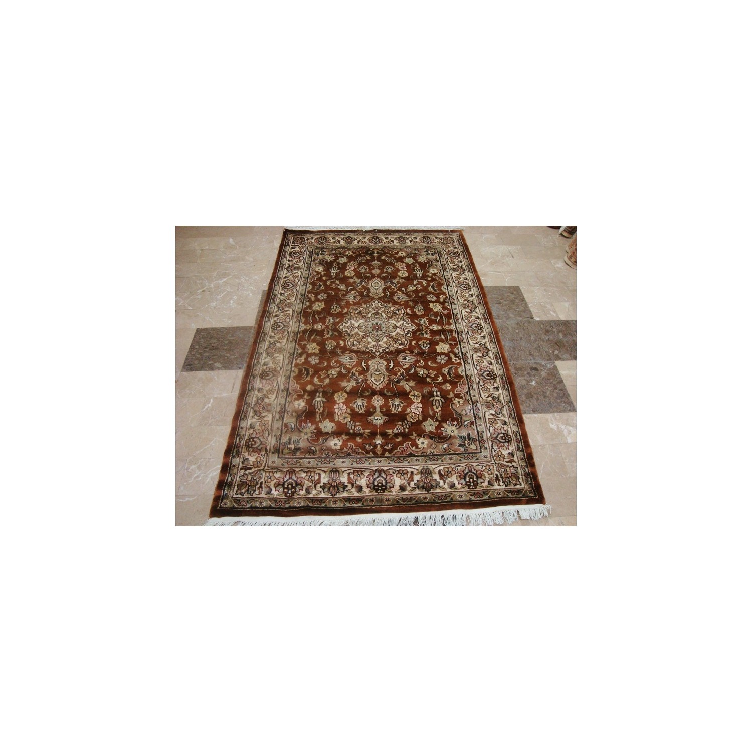 Exclusive Exotic Dark Rust Burnt Orange Rectangle Area Rug Hand Knotted Wool Silk Carpet'