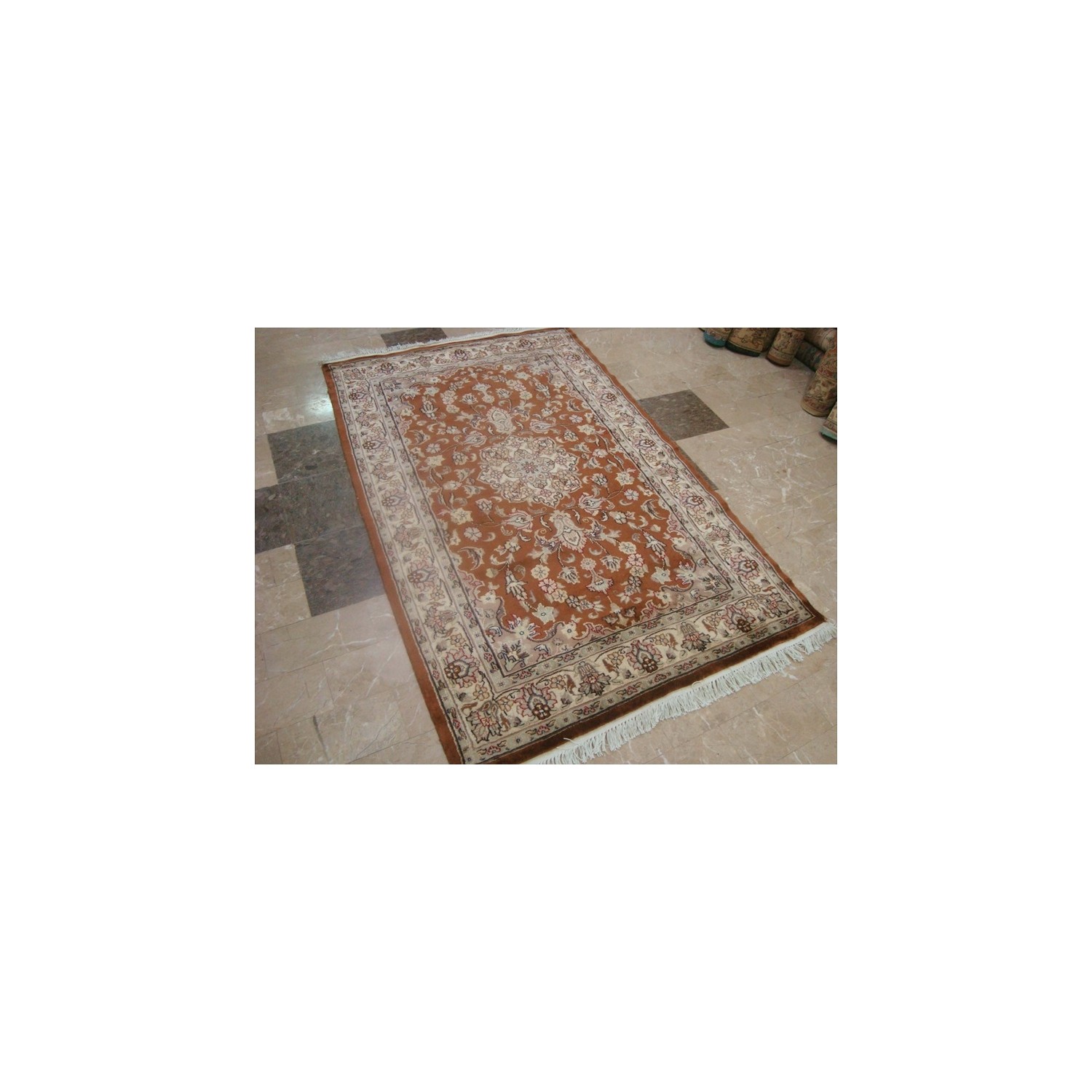 Exclusive Exotic Dark Rust Burnt Orange Rectangle Area Rug Hand Knotted Wool Silk Carpet'