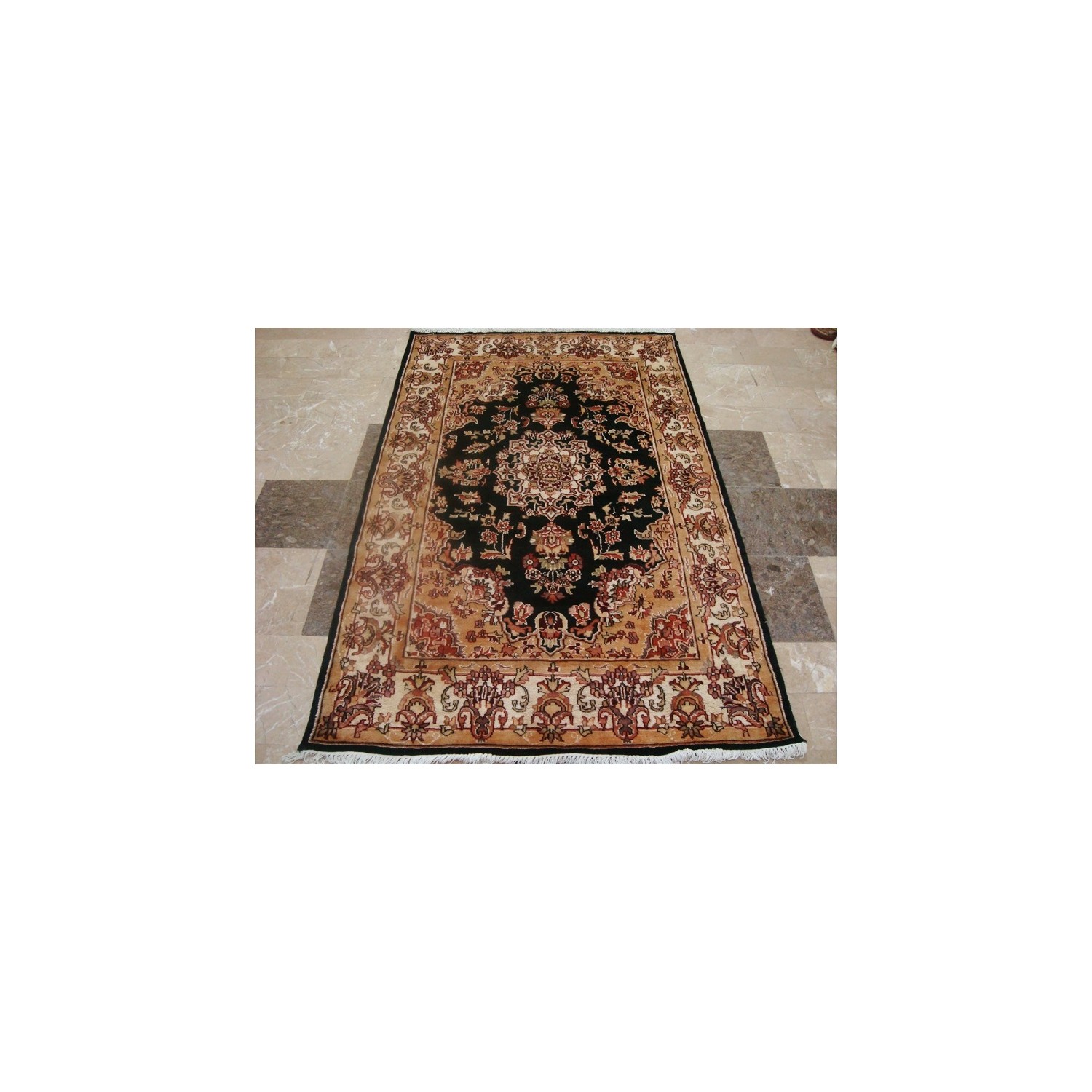 Wow Exclusive Exotic Black Amazed Rectangle Area Rug Hand Knotted Wool Silk Carpet'