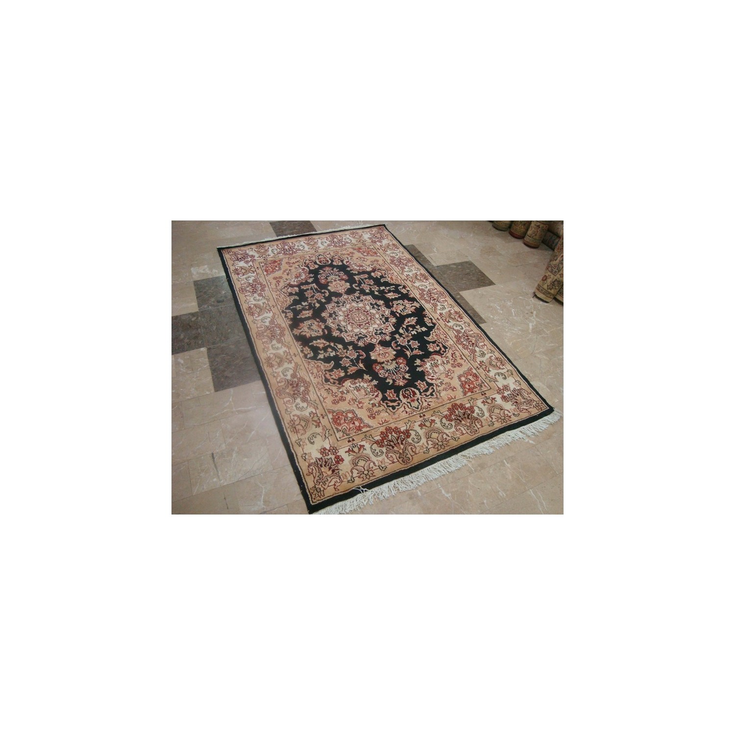 Wow Exclusive Exotic Black Amazed Rectangle Area Rug Hand Knotted Wool Silk Carpet'