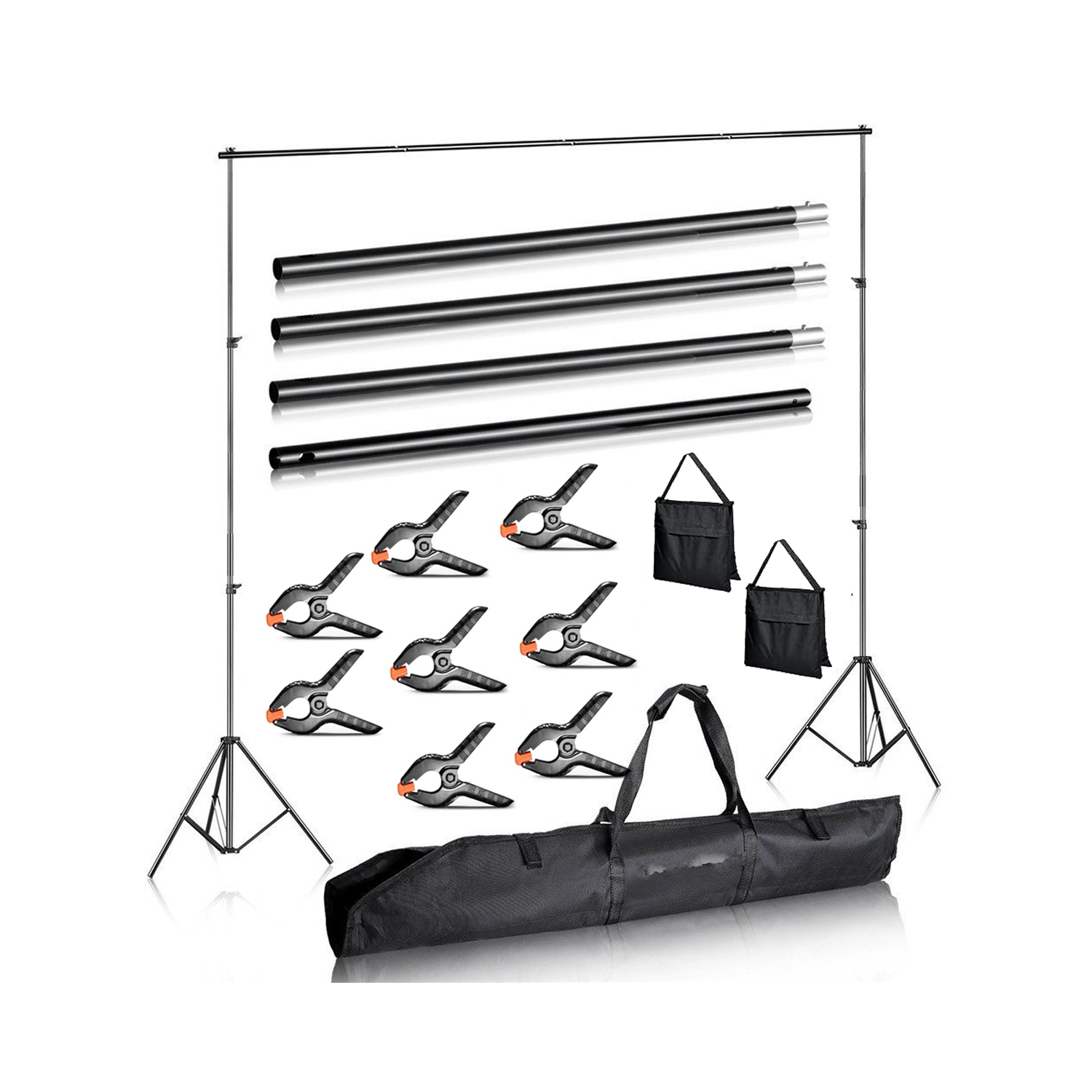 Duramex Photography 10' Wide x 7' FT High Background Stand with 8 Clips, 2 Sand Bags and Carrying Bag for Backdrop Muslin Paper with Two Stands,
