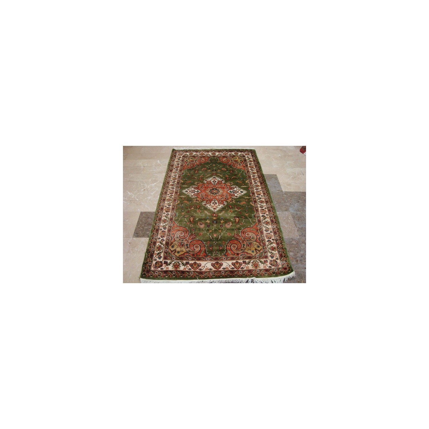 Ahmedani Lovely Medallion Hand Knotted Wool Silk Carpet 6.0' x 4.0' Area Rug - Olive Green