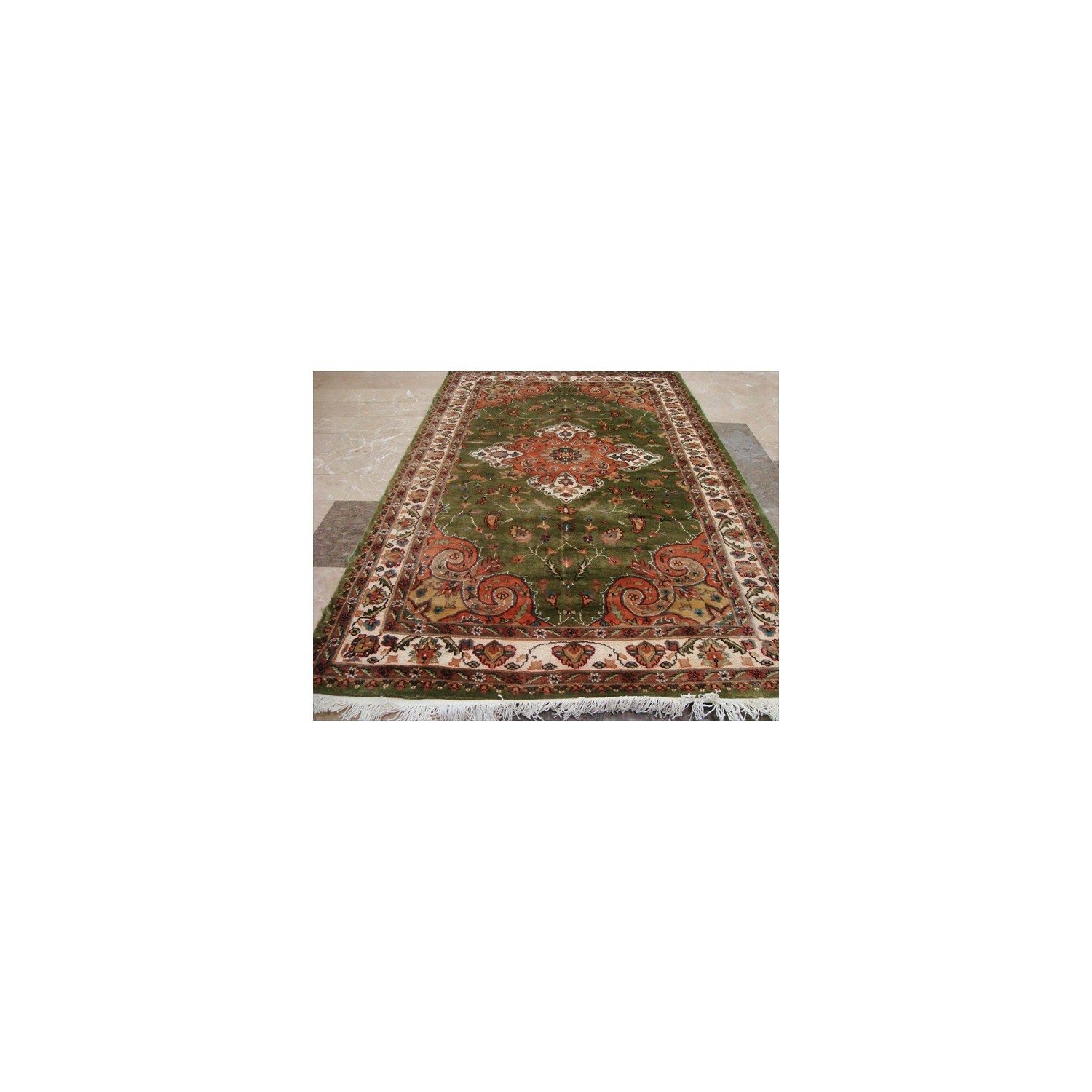 Ahmedani Lovely Medallion Hand Knotted Wool Silk Carpet 6.0' x 4.0' Area Rug - Olive Green