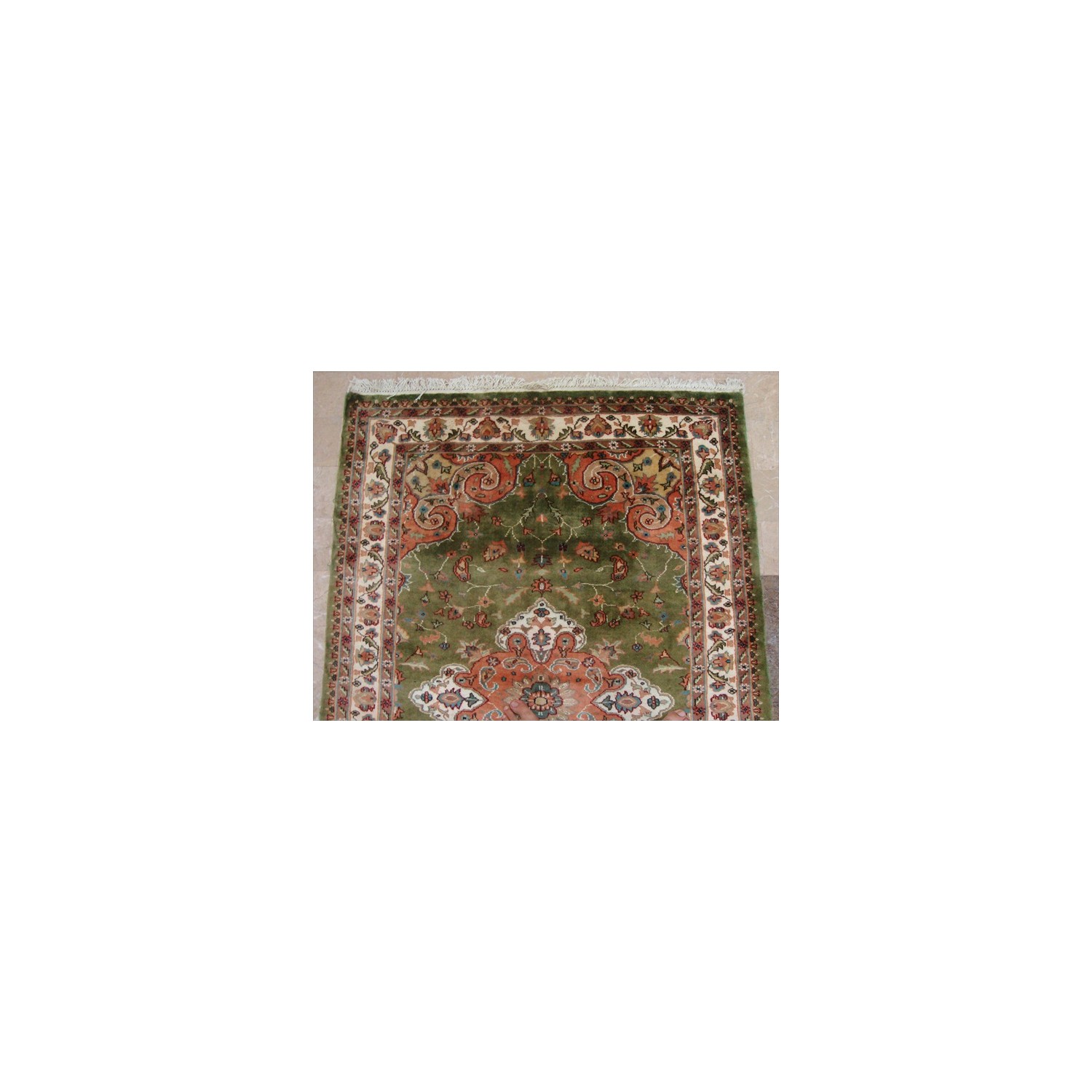 Ahmedani Lovely Medallion Hand Knotted Wool Silk Carpet 6.0' x 4.0' Area Rug - Olive Green
