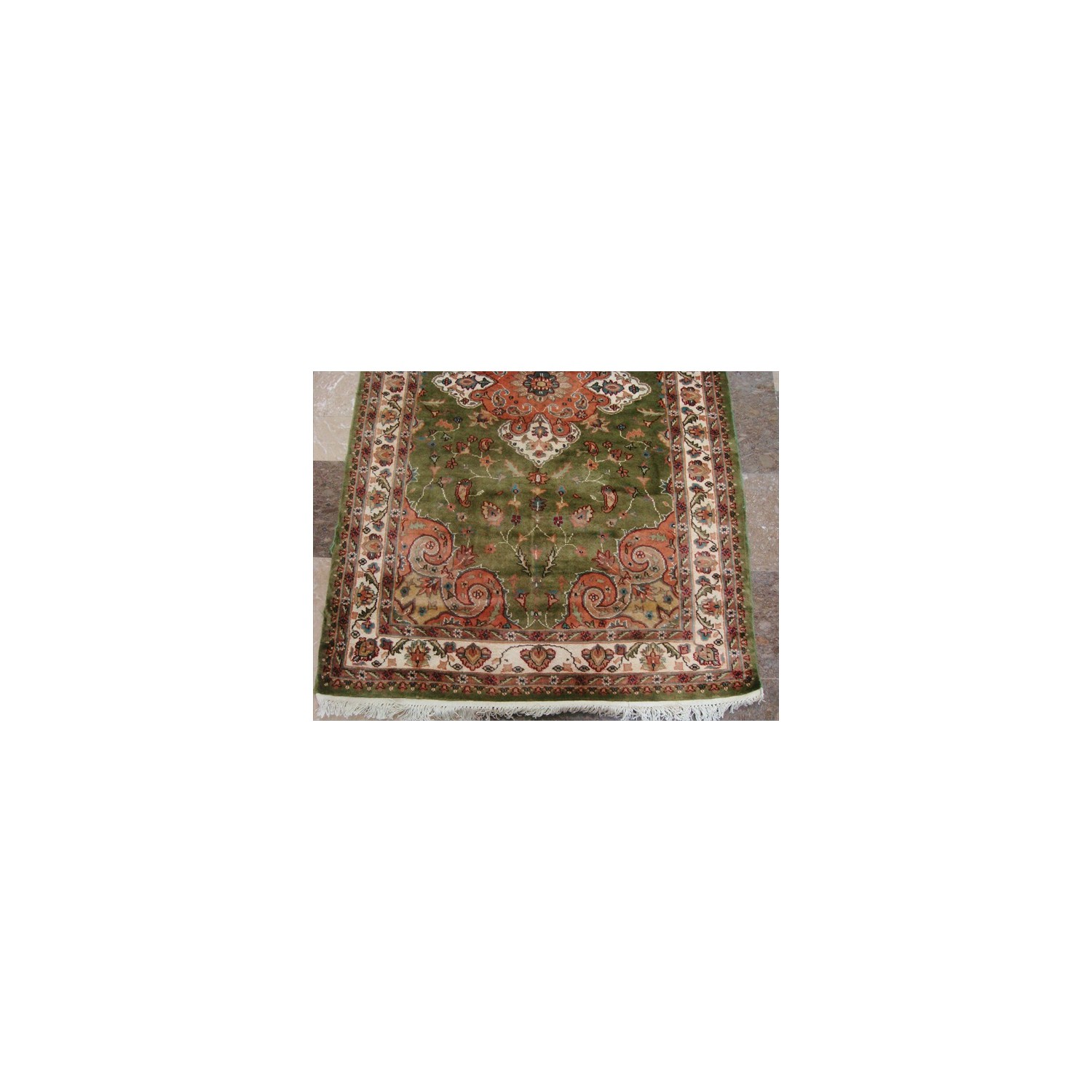 Ahmedani Lovely Medallion Hand Knotted Wool Silk Carpet 6.0' x 4.0' Area Rug - Olive Green